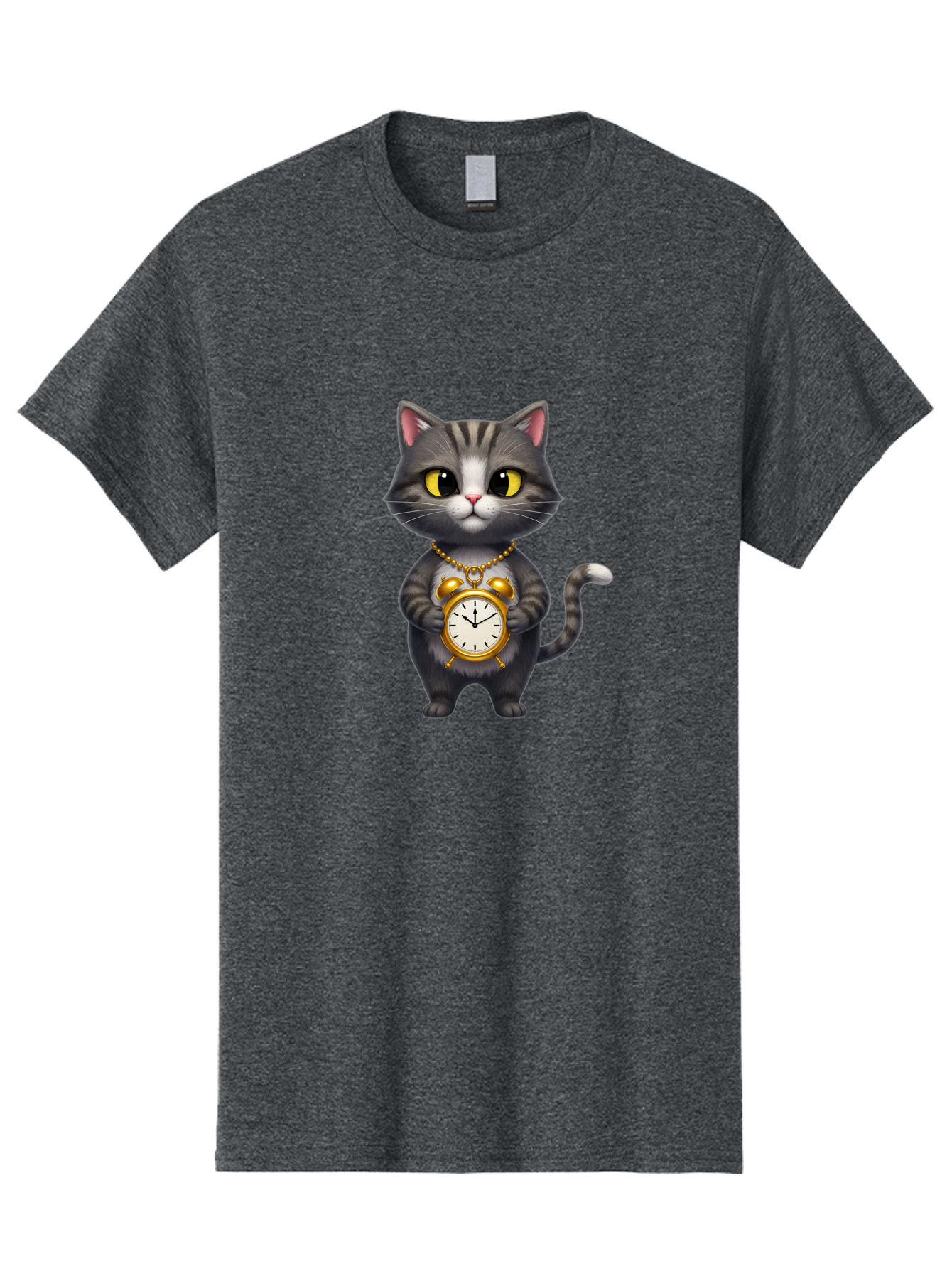 Cat-Holding-Clock Men'S Graphic Tee, 100% Cotton, Comfortable Casual Summer Wear, Machine Washable, Vintage Camera, Old Camera, Antique Camera, Black Camera, Classic Photography, Photography Equipment, Nostalgic Device, Film Camera, Camera Art Bal971