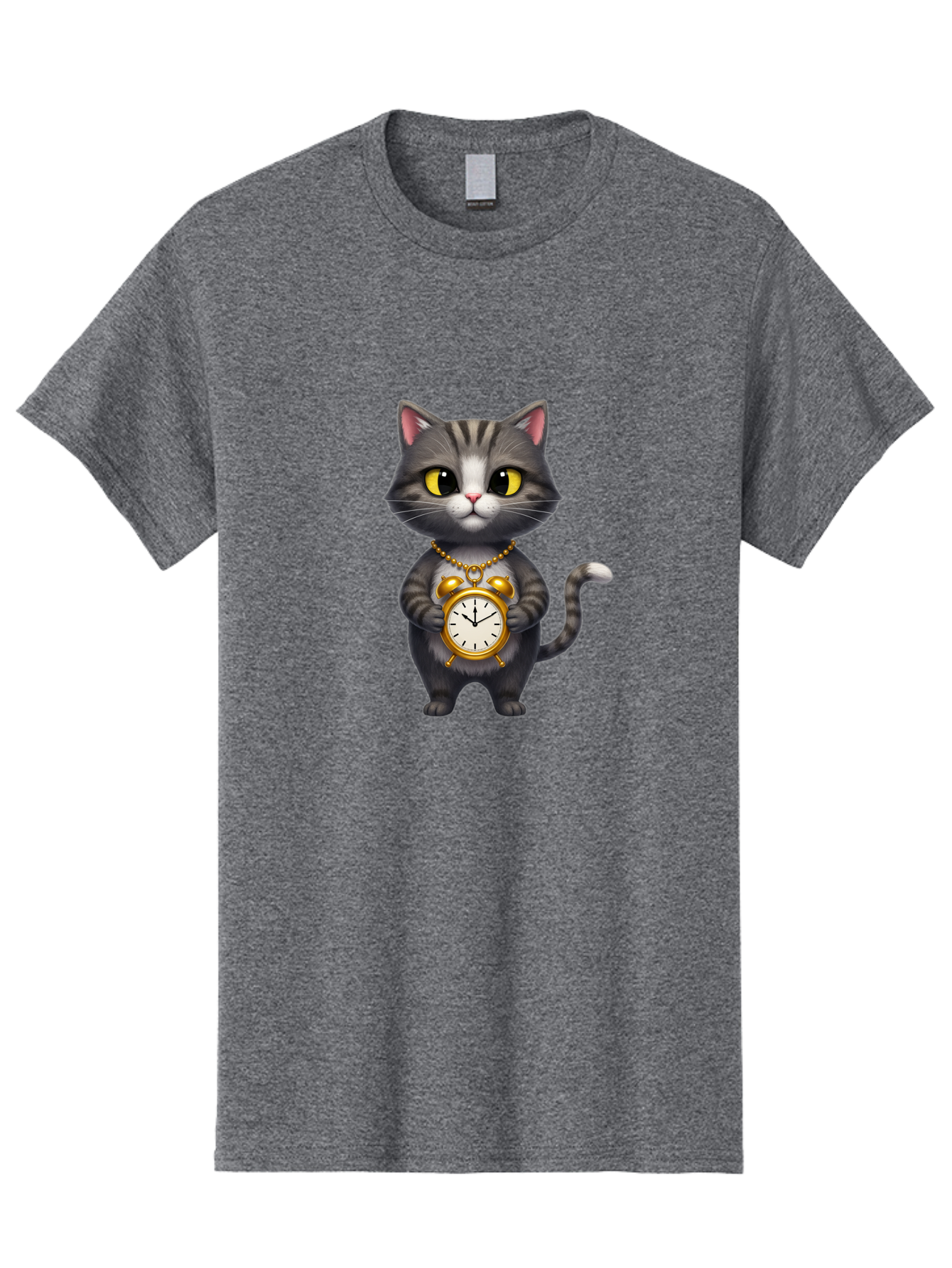 Cat-Holding-Clock Men'S Graphic Tee, 100% Cotton, Comfortable Casual Summer Wear, Machine Washable, Vintage Camera, Old Camera, Antique Camera, Black Camera, Classic Photography, Photography Equipment, Nostalgic Device, Film Camera, Camera Art Bal971
