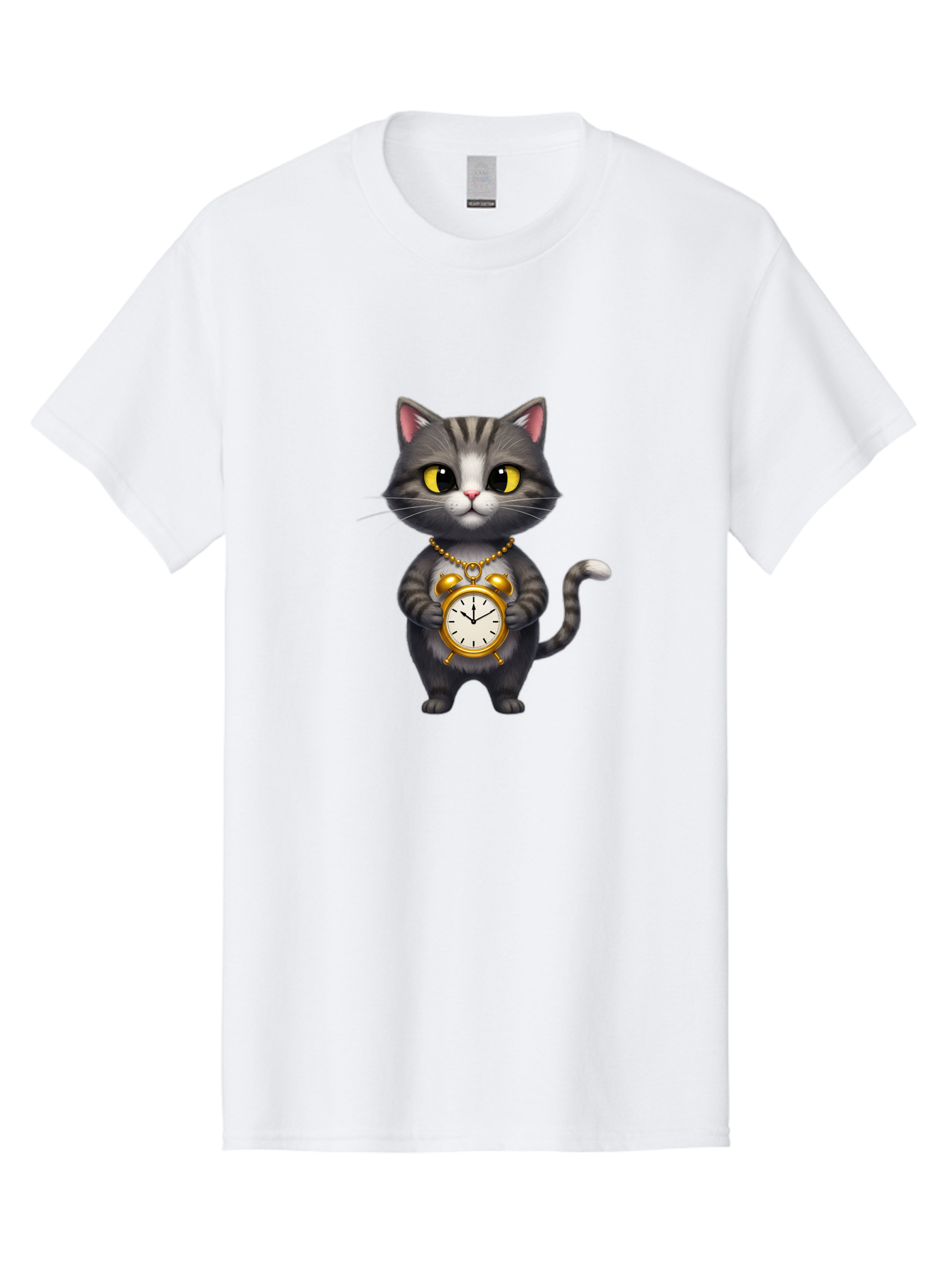 Cat-Holding-Clock Men'S Graphic Tee, 100% Cotton, Comfortable Casual Summer Wear, Machine Washable, Vintage Camera, Old Camera, Antique Camera, Black Camera, Classic Photography, Photography Equipment, Nostalgic Device, Film Camera, Camera Art Bal971