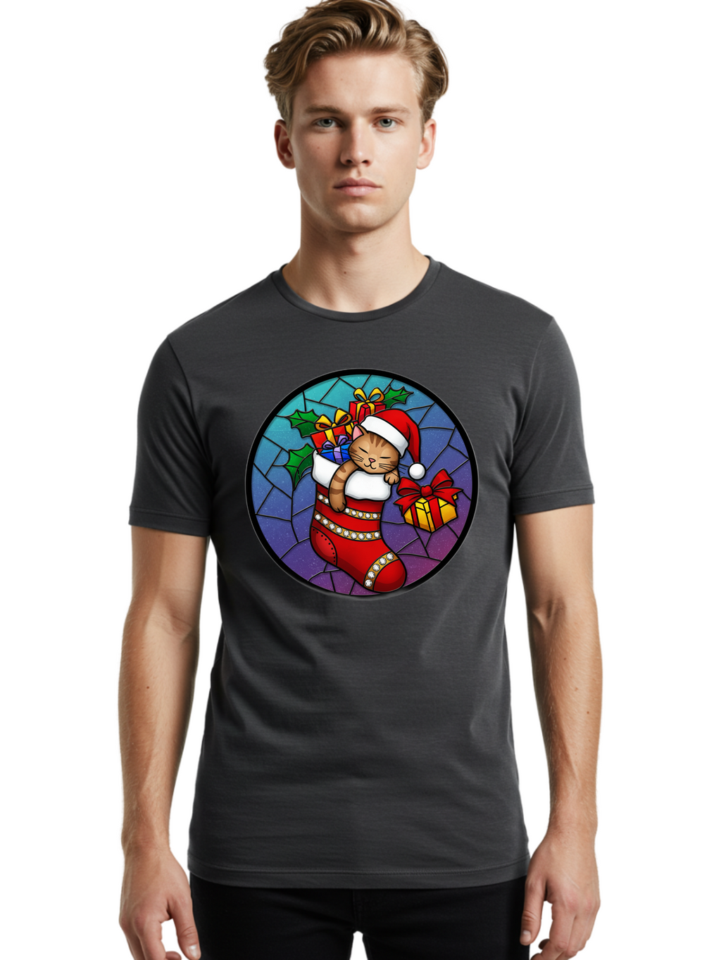 Cat-In-Christmas-Stocking-1 Men'S Graphic Tee, 100% Cotton, Comfortable Casual Summer Wear, Machine Washable, Vintage Camera, Old Camera, Antique Camera, Black Camera, Classic Photography, Photography Equipment, Nostalgic Device, Film Camera, Bal972