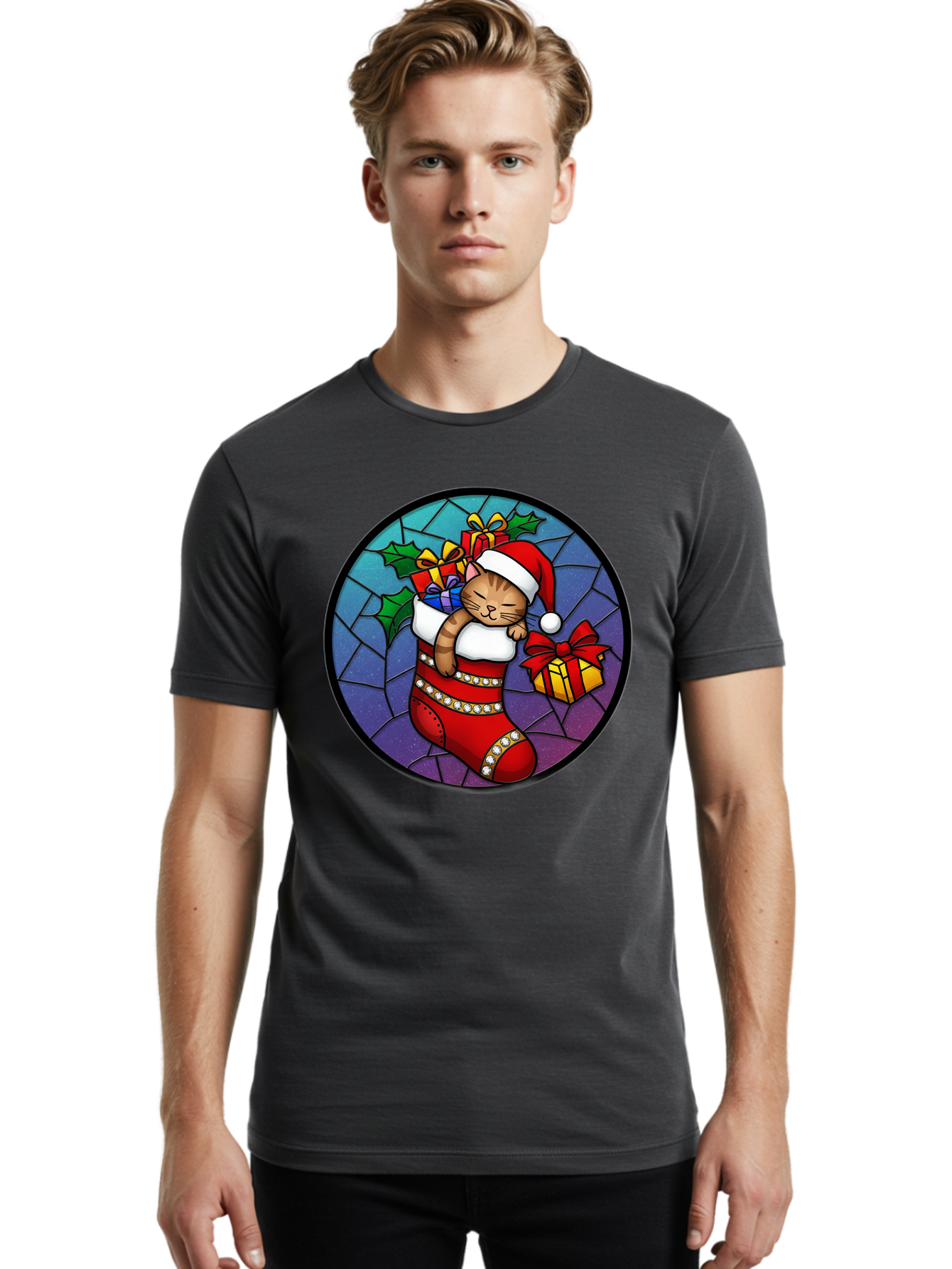 Cat-In-Christmas-Stocking-1 Men'S Graphic Tee, 100% Cotton, Comfortable Casual Summer Wear, Machine Washable, Vintage Camera, Old Camera, Antique Camera, Black Camera, Classic Photography, Photography Equipment, Nostalgic Device, Film Camera, Bal972