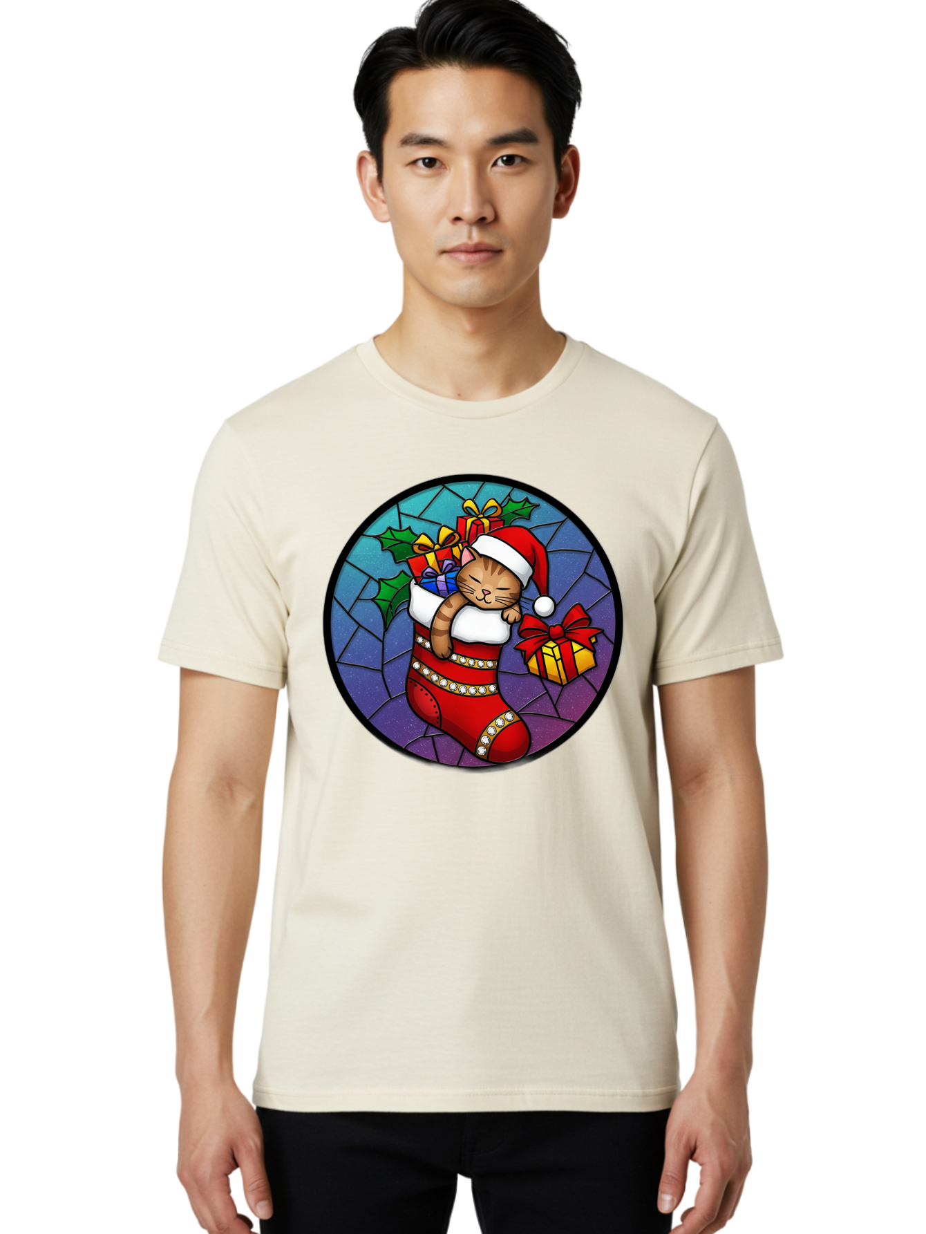 Cat-In-Christmas-Stocking-1 Men'S Graphic Tee, 100% Cotton, Comfortable Casual Summer Wear, Machine Washable, Vintage Camera, Old Camera, Antique Camera, Black Camera, Classic Photography, Photography Equipment, Nostalgic Device, Film Camera, Bal972