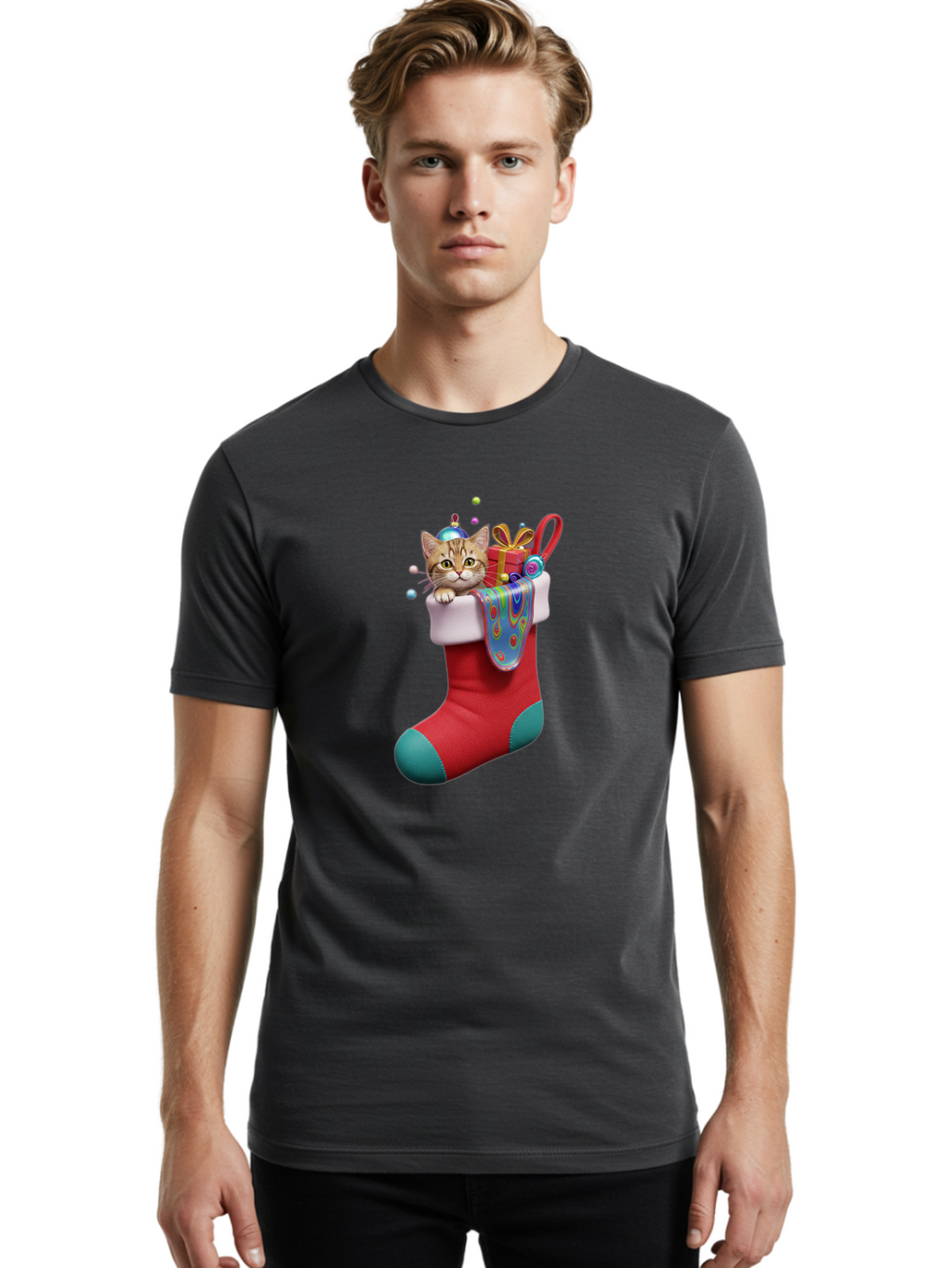Cat-In-Christmas-Stocking-2 Men'S Graphic Tee, 100% Cotton, Comfortable Casual Summer Wear, Machine Washable, Vintage Camera, Old Camera, Antique Camera, Black Camera, Classic Photography, Photography Equipment, Nostalgic Device, Film Camera, Bal973