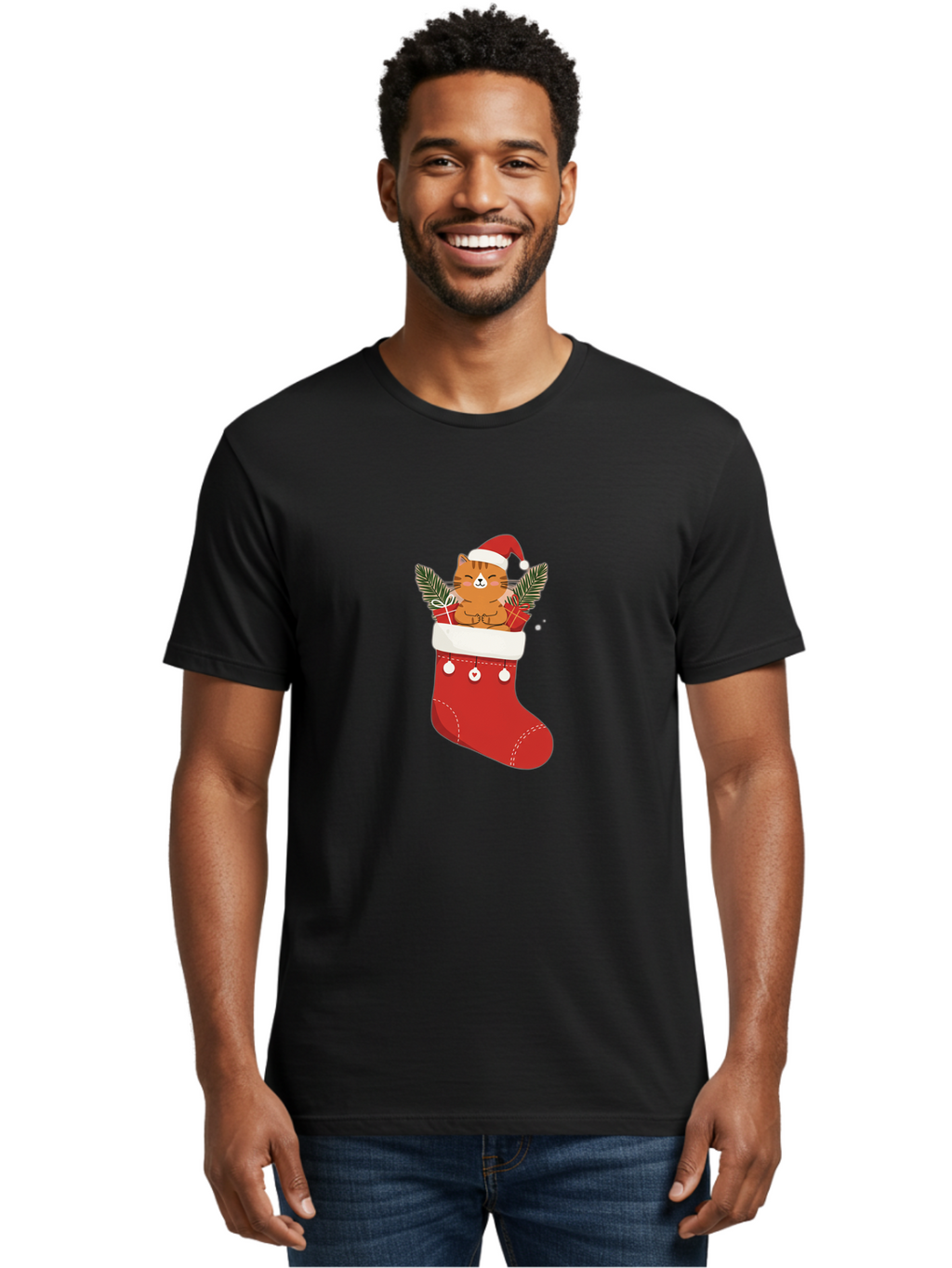 Cat-In-Christmas-Stocking-3 Men'S Graphic Tee, 100% Cotton, Comfortable Casual Summer Wear, Machine Washable, Vintage Camera, Old Camera, Antique Camera, Black Camera, Classic Photography, Photography Equipment, Nostalgic Device, Film Camera, Bal974