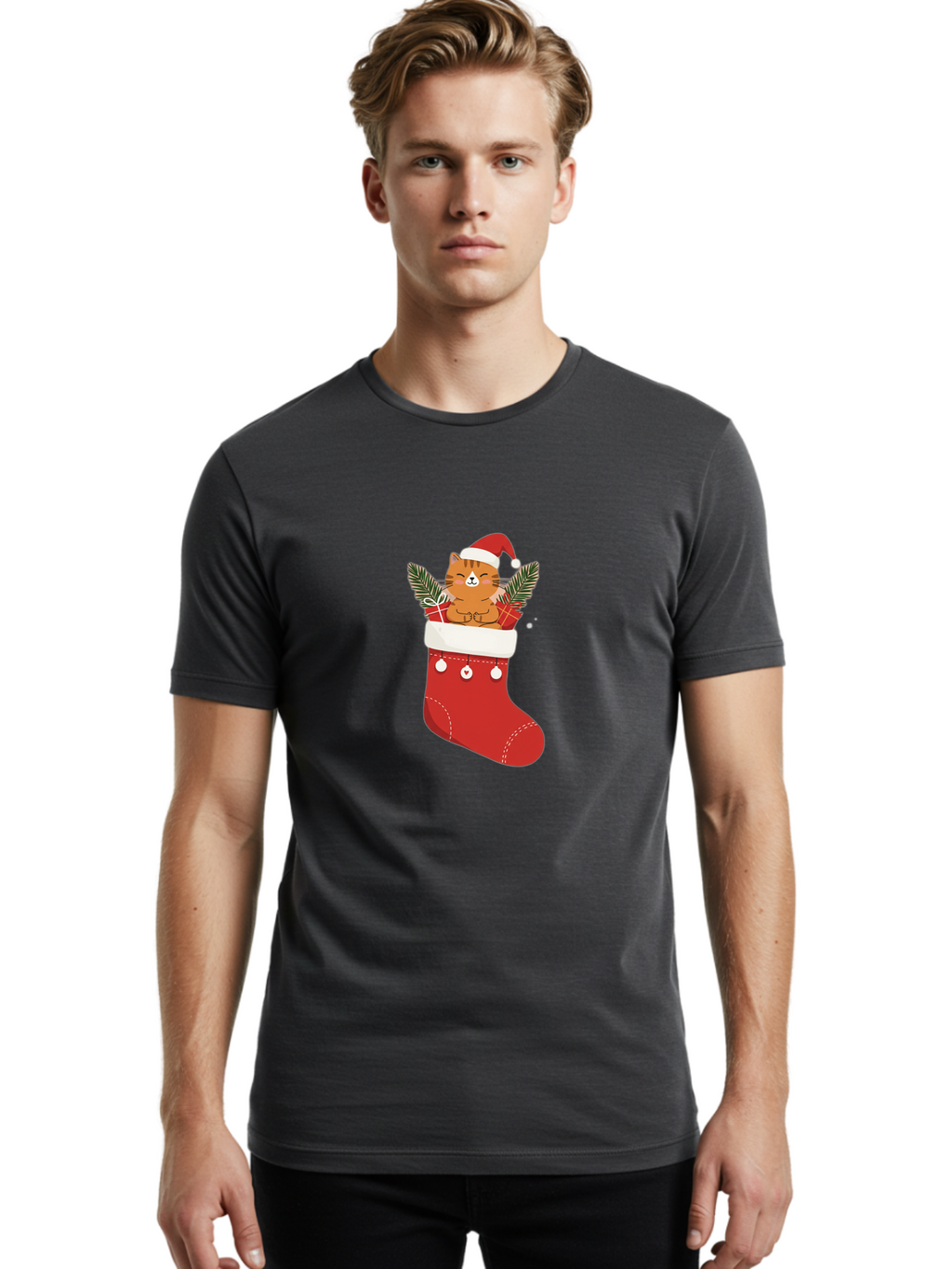 Cat-In-Christmas-Stocking-3 Men'S Graphic Tee, 100% Cotton, Comfortable Casual Summer Wear, Machine Washable, Vintage Camera, Old Camera, Antique Camera, Black Camera, Classic Photography, Photography Equipment, Nostalgic Device, Film Camera, Bal974