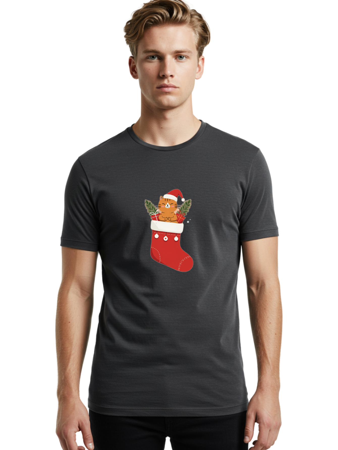 Cat-In-Christmas-Stocking-3 Men'S Graphic Tee, 100% Cotton, Comfortable Casual Summer Wear, Machine Washable, Vintage Camera, Old Camera, Antique Camera, Black Camera, Classic Photography, Photography Equipment, Nostalgic Device, Film Camera, Bal974
