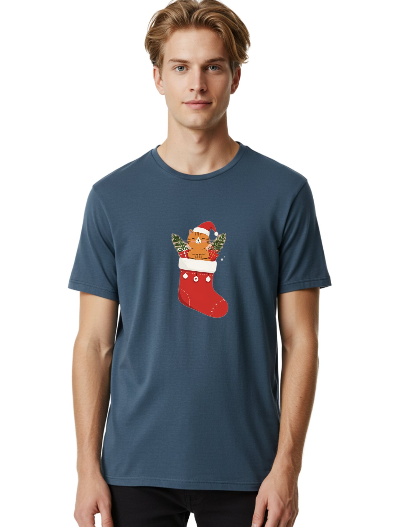 Cat-In-Christmas-Stocking-3 Men'S Graphic Tee, 100% Cotton, Comfortable Casual Summer Wear, Machine Washable, Vintage Camera, Old Camera, Antique Camera, Black Camera, Classic Photography, Photography Equipment, Nostalgic Device, Film Camera, Bal974
