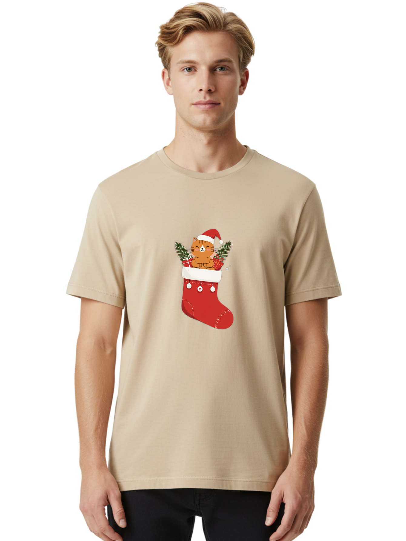 Cat-In-Christmas-Stocking-3 Men'S Graphic Tee, 100% Cotton, Comfortable Casual Summer Wear, Machine Washable, Vintage Camera, Old Camera, Antique Camera, Black Camera, Classic Photography, Photography Equipment, Nostalgic Device, Film Camera, Bal974