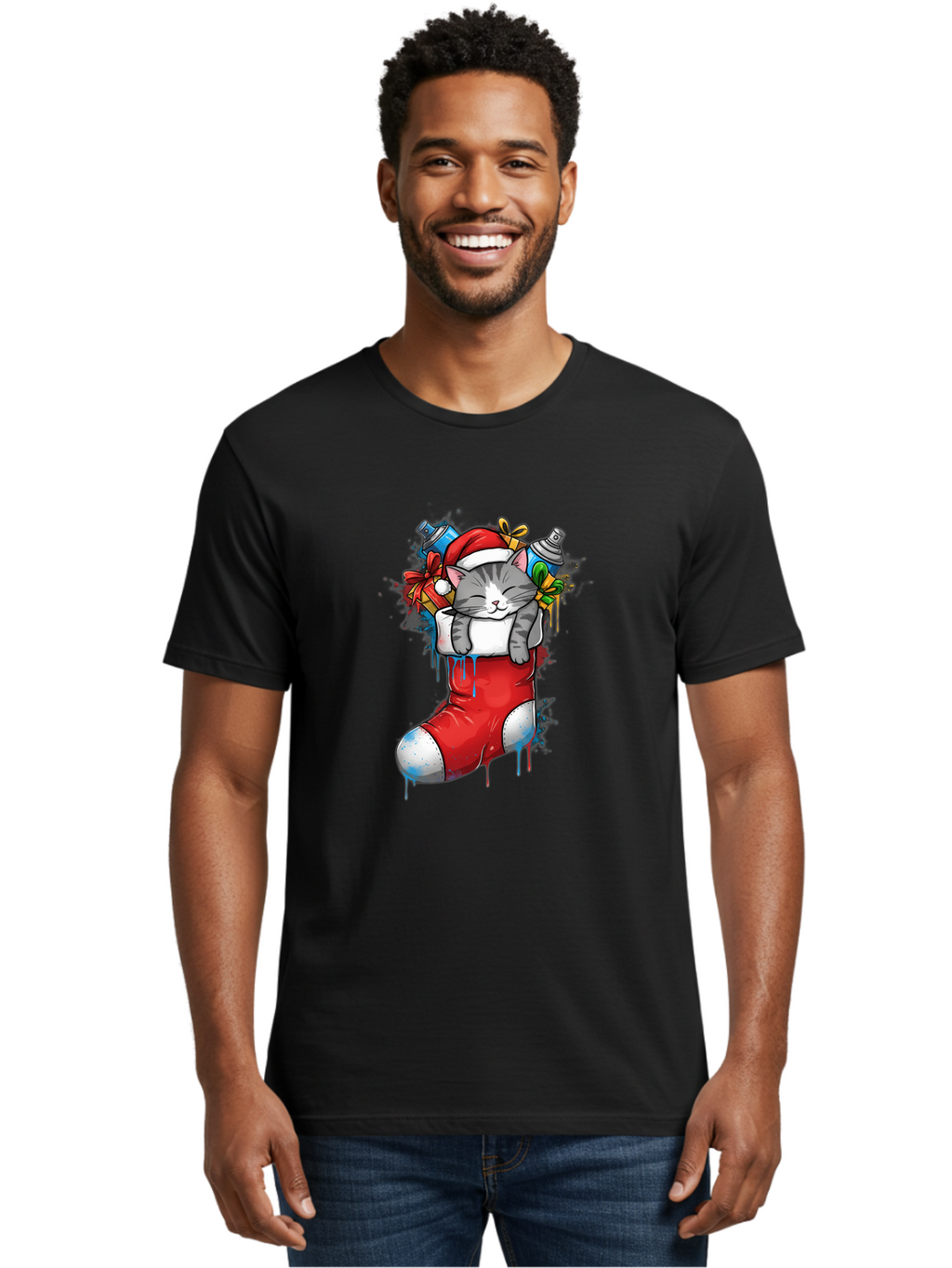 Cat-In-Christmas-Stocking-4 Men'S Graphic Tee, 100% Cotton, Comfortable Casual Summer Wear, Machine Washable, Vintage Camera, Old Camera, Antique Camera, Black Camera, Classic Photography, Photography Equipment, Nostalgic Device, Film Camera, Bal975