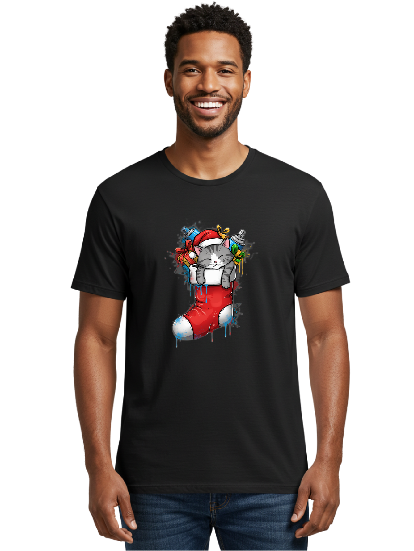 Cat-In-Christmas-Stocking-4 Men'S Graphic Tee, 100% Cotton, Comfortable Casual Summer Wear, Machine Washable, Vintage Camera, Old Camera, Antique Camera, Black Camera, Classic Photography, Photography Equipment, Nostalgic Device, Film Camera, Bal975