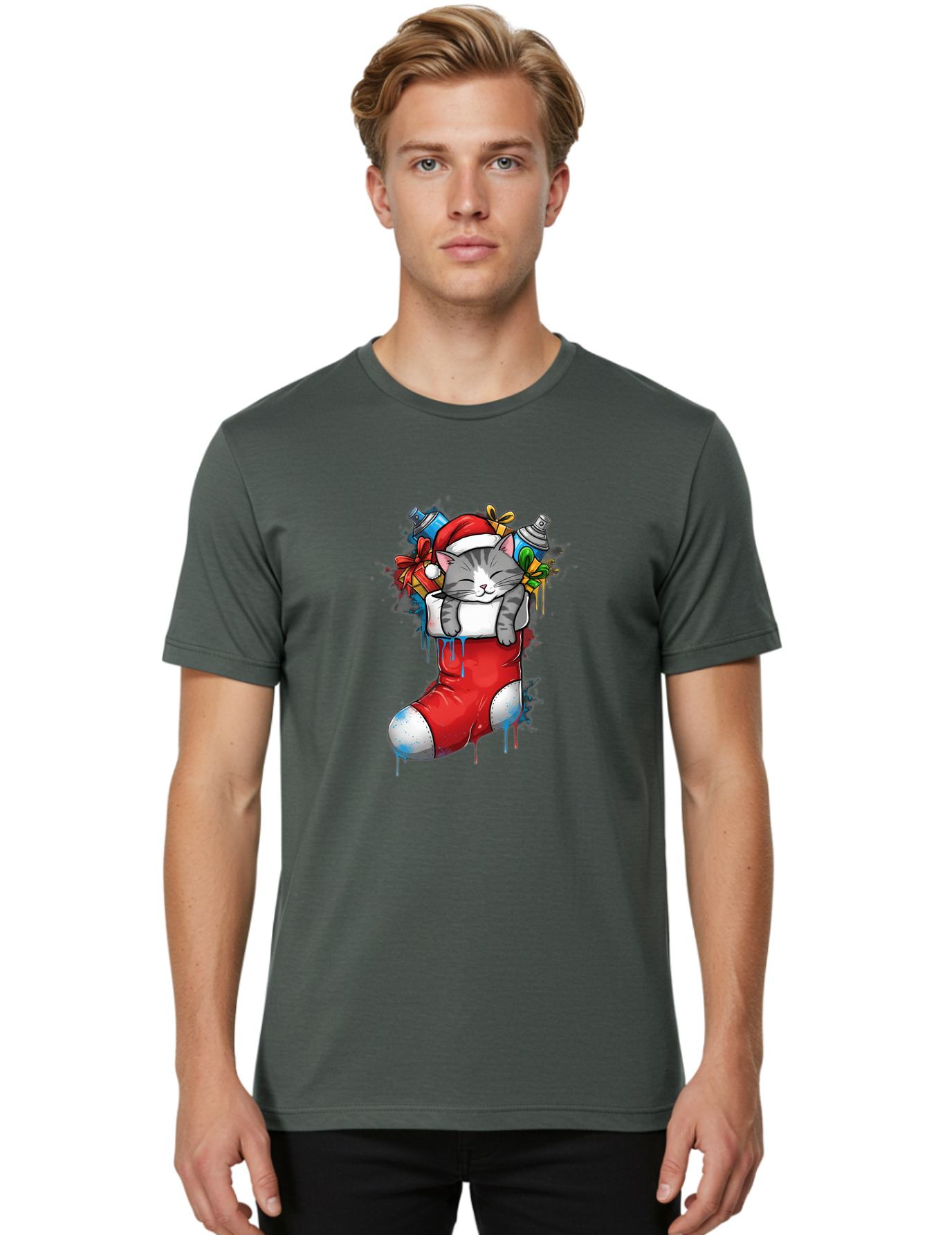 Cat-In-Christmas-Stocking-4 Men'S Graphic Tee, 100% Cotton, Comfortable Casual Summer Wear, Machine Washable, Vintage Camera, Old Camera, Antique Camera, Black Camera, Classic Photography, Photography Equipment, Nostalgic Device, Film Camera, Bal975
