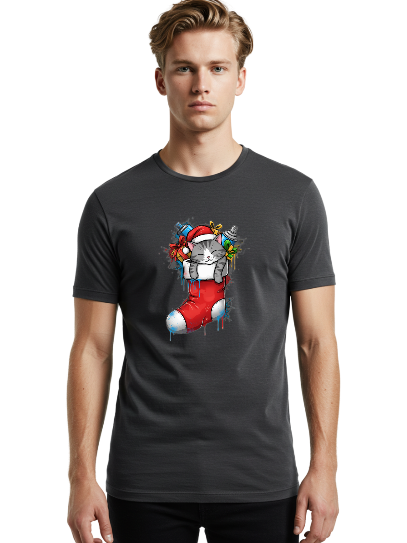 Cat-In-Christmas-Stocking-4 Men'S Graphic Tee, 100% Cotton, Comfortable Casual Summer Wear, Machine Washable, Vintage Camera, Old Camera, Antique Camera, Black Camera, Classic Photography, Photography Equipment, Nostalgic Device, Film Camera, Bal975