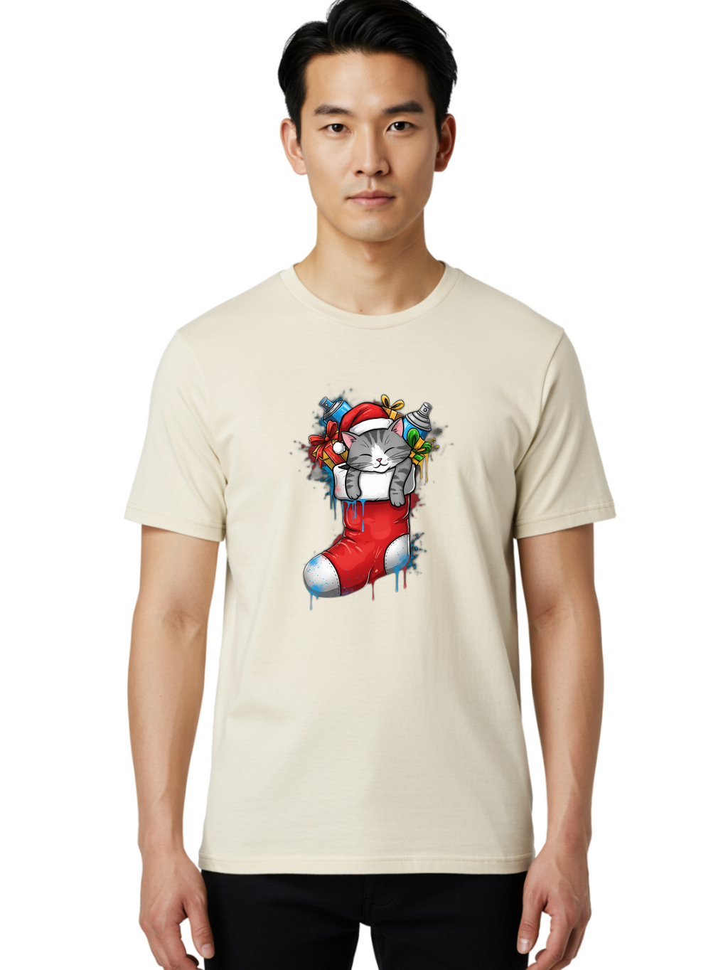 Cat-In-Christmas-Stocking-4 Men'S Graphic Tee, 100% Cotton, Comfortable Casual Summer Wear, Machine Washable, Vintage Camera, Old Camera, Antique Camera, Black Camera, Classic Photography, Photography Equipment, Nostalgic Device, Film Camera, Bal975