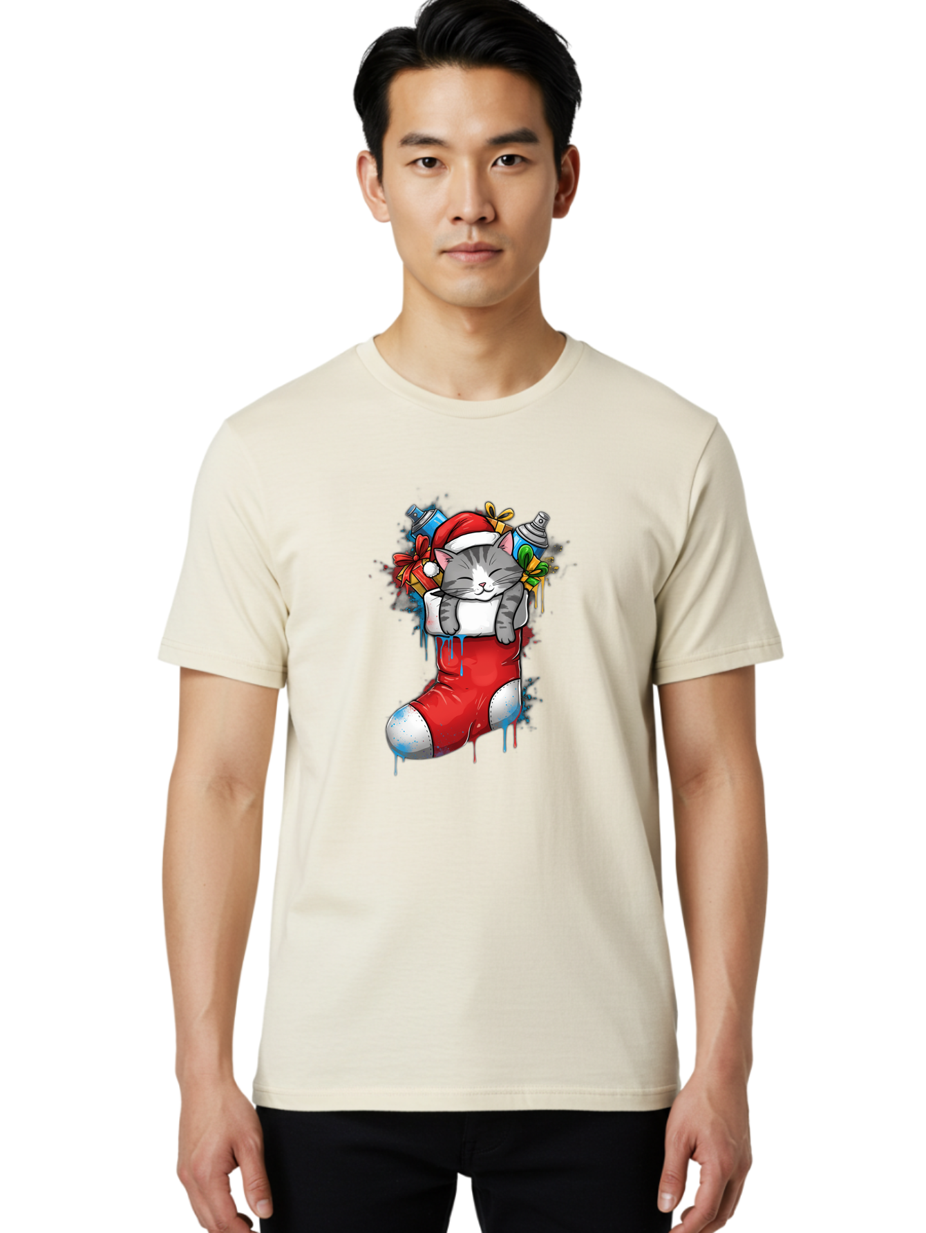 Cat-In-Christmas-Stocking-4 Men'S Graphic Tee, 100% Cotton, Comfortable Casual Summer Wear, Machine Washable, Vintage Camera, Old Camera, Antique Camera, Black Camera, Classic Photography, Photography Equipment, Nostalgic Device, Film Camera, Bal975