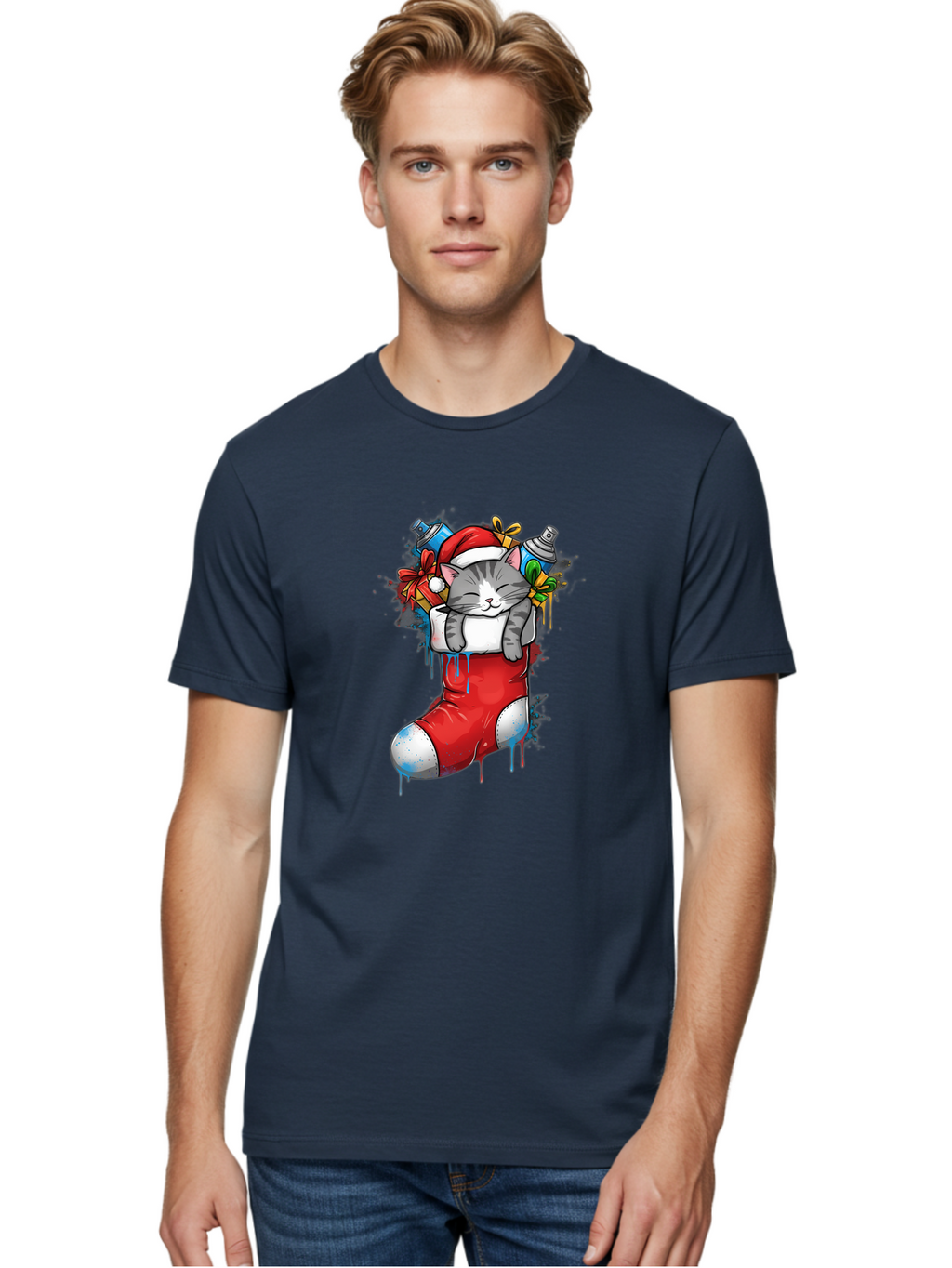 Cat-In-Christmas-Stocking-4 Men'S Graphic Tee, 100% Cotton, Comfortable Casual Summer Wear, Machine Washable, Vintage Camera, Old Camera, Antique Camera, Black Camera, Classic Photography, Photography Equipment, Nostalgic Device, Film Camera, Bal975