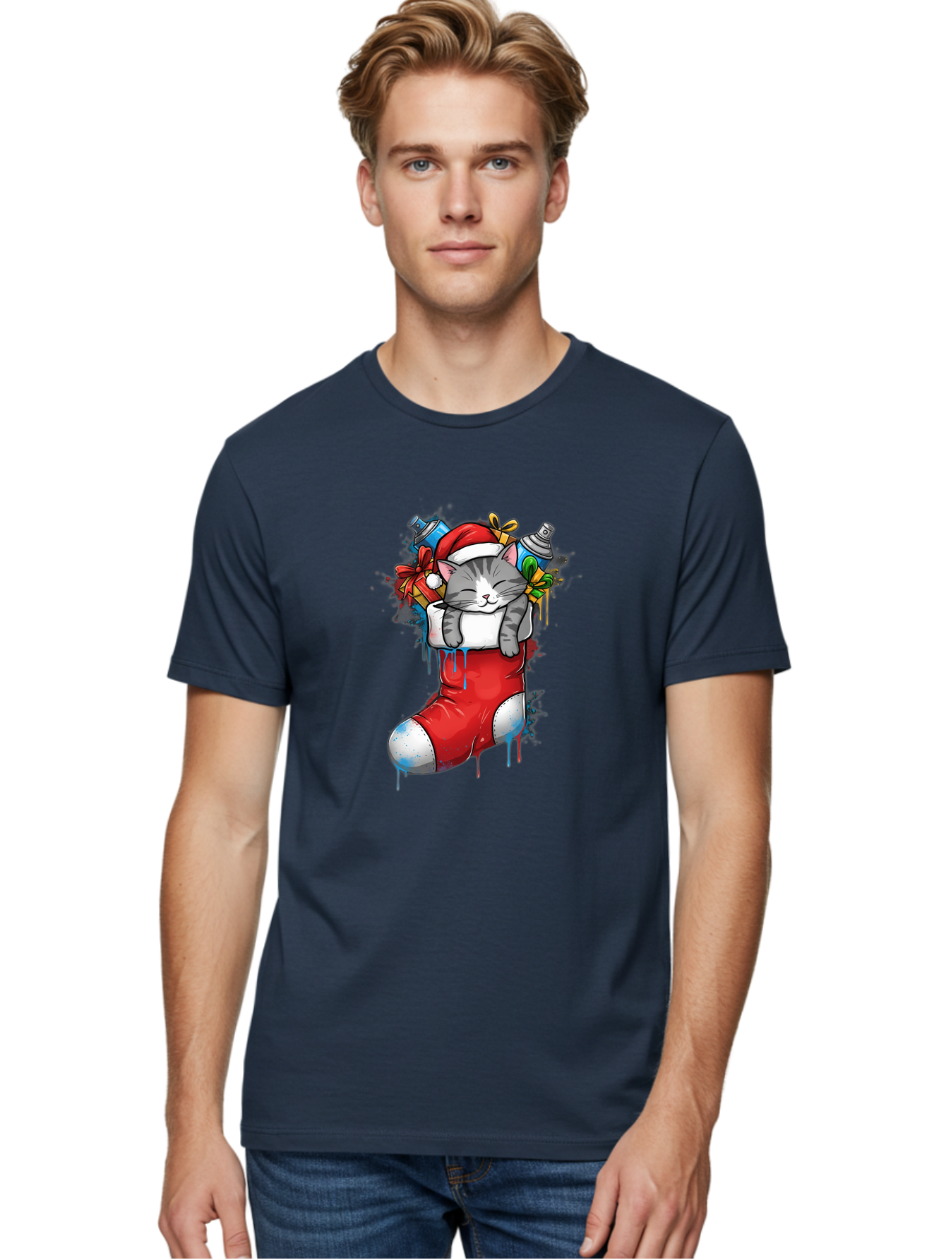 Cat-In-Christmas-Stocking-4 Men'S Graphic Tee, 100% Cotton, Comfortable Casual Summer Wear, Machine Washable, Vintage Camera, Old Camera, Antique Camera, Black Camera, Classic Photography, Photography Equipment, Nostalgic Device, Film Camera, Bal975