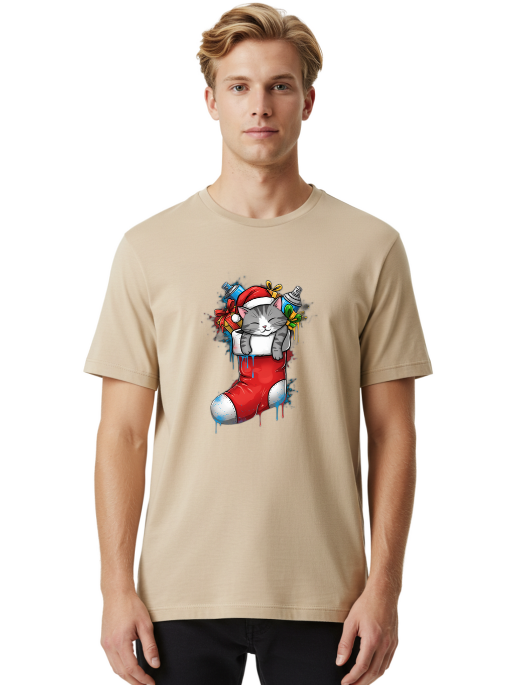 Cat-In-Christmas-Stocking-4 Men'S Graphic Tee, 100% Cotton, Comfortable Casual Summer Wear, Machine Washable, Vintage Camera, Old Camera, Antique Camera, Black Camera, Classic Photography, Photography Equipment, Nostalgic Device, Film Camera, Bal975