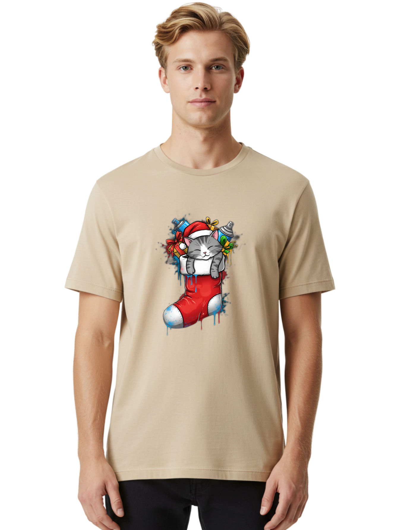 Cat-In-Christmas-Stocking-4 Men'S Graphic Tee, 100% Cotton, Comfortable Casual Summer Wear, Machine Washable, Vintage Camera, Old Camera, Antique Camera, Black Camera, Classic Photography, Photography Equipment, Nostalgic Device, Film Camera, Bal975