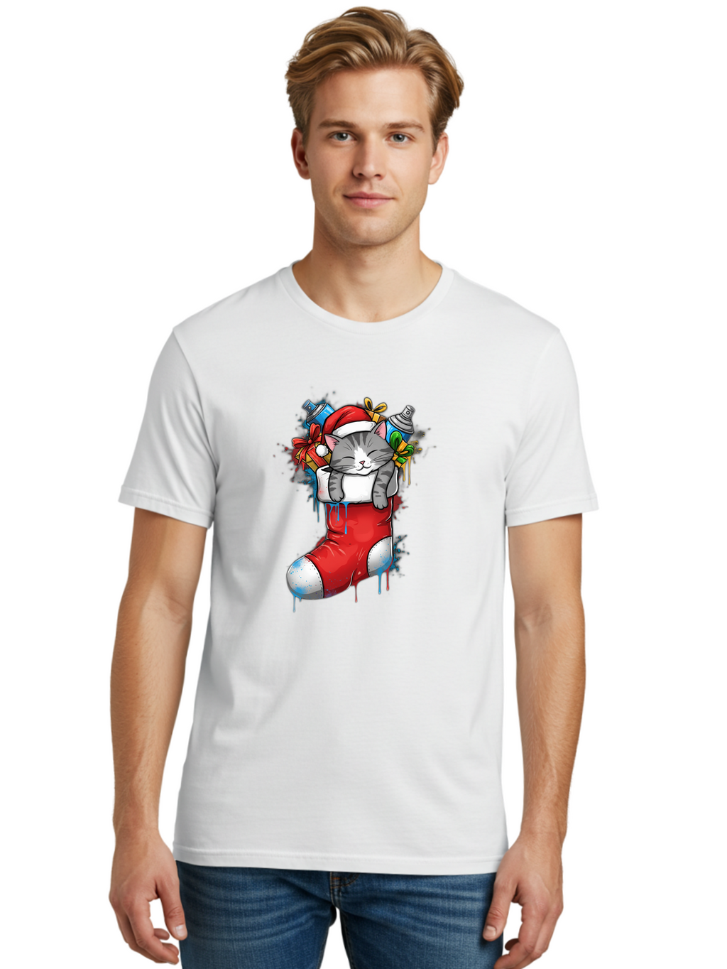 Cat-In-Christmas-Stocking-4 Men'S Graphic Tee, 100% Cotton, Comfortable Casual Summer Wear, Machine Washable, Vintage Camera, Old Camera, Antique Camera, Black Camera, Classic Photography, Photography Equipment, Nostalgic Device, Film Camera, Bal975