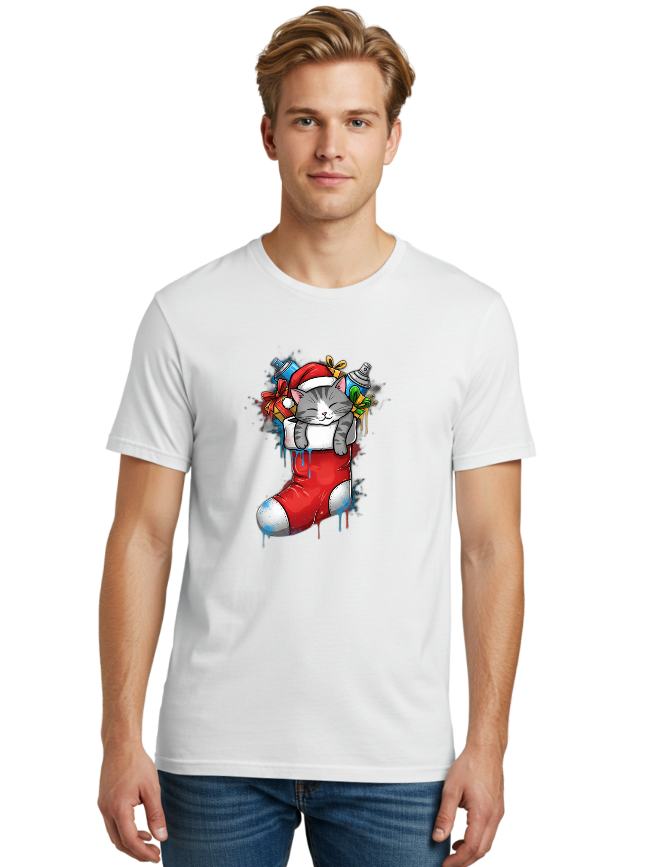 Cat-In-Christmas-Stocking-4 Men'S Graphic Tee, 100% Cotton, Comfortable Casual Summer Wear, Machine Washable, Vintage Camera, Old Camera, Antique Camera, Black Camera, Classic Photography, Photography Equipment, Nostalgic Device, Film Camera, Bal975