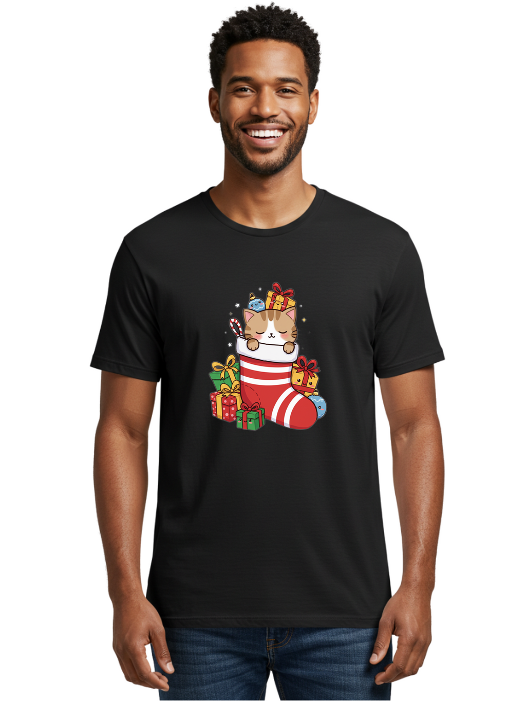 Cat-In-Christmas-Stocking-5 Men'S Graphic Tee, 100% Cotton, Comfortable Casual Summer Wear, Machine Washable, Vintage Camera, Old Camera, Antique Camera, Black Camera, Classic Photography, Photography Equipment, Nostalgic Device, Film Camera, Bal976