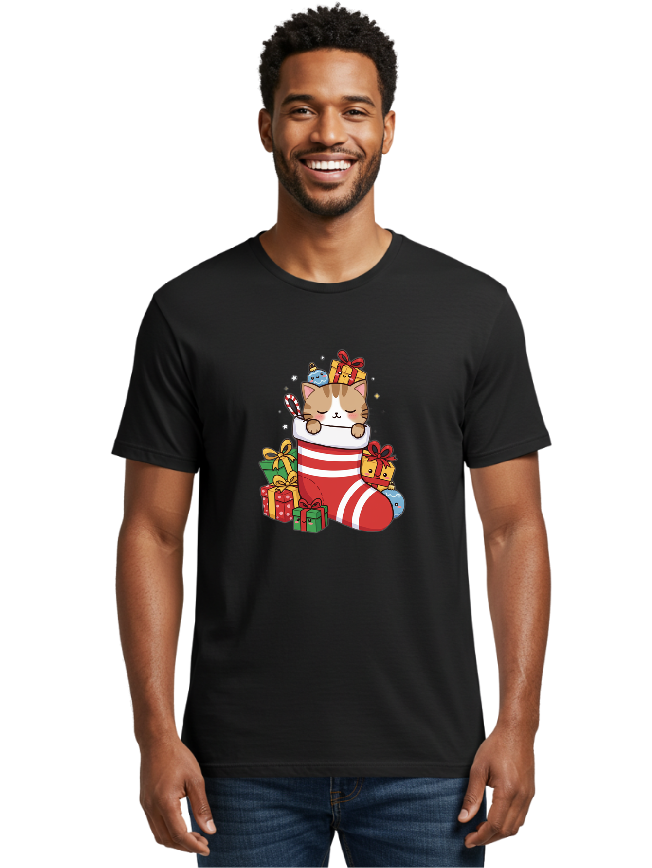 Cat-In-Christmas-Stocking-5 Men'S Graphic Tee, 100% Cotton, Comfortable Casual Summer Wear, Machine Washable, Vintage Camera, Old Camera, Antique Camera, Black Camera, Classic Photography, Photography Equipment, Nostalgic Device, Film Camera, Bal976