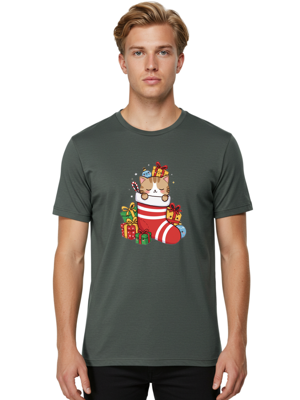 Cat-In-Christmas-Stocking-5 Men'S Graphic Tee, 100% Cotton, Comfortable Casual Summer Wear, Machine Washable, Vintage Camera, Old Camera, Antique Camera, Black Camera, Classic Photography, Photography Equipment, Nostalgic Device, Film Camera, Bal976