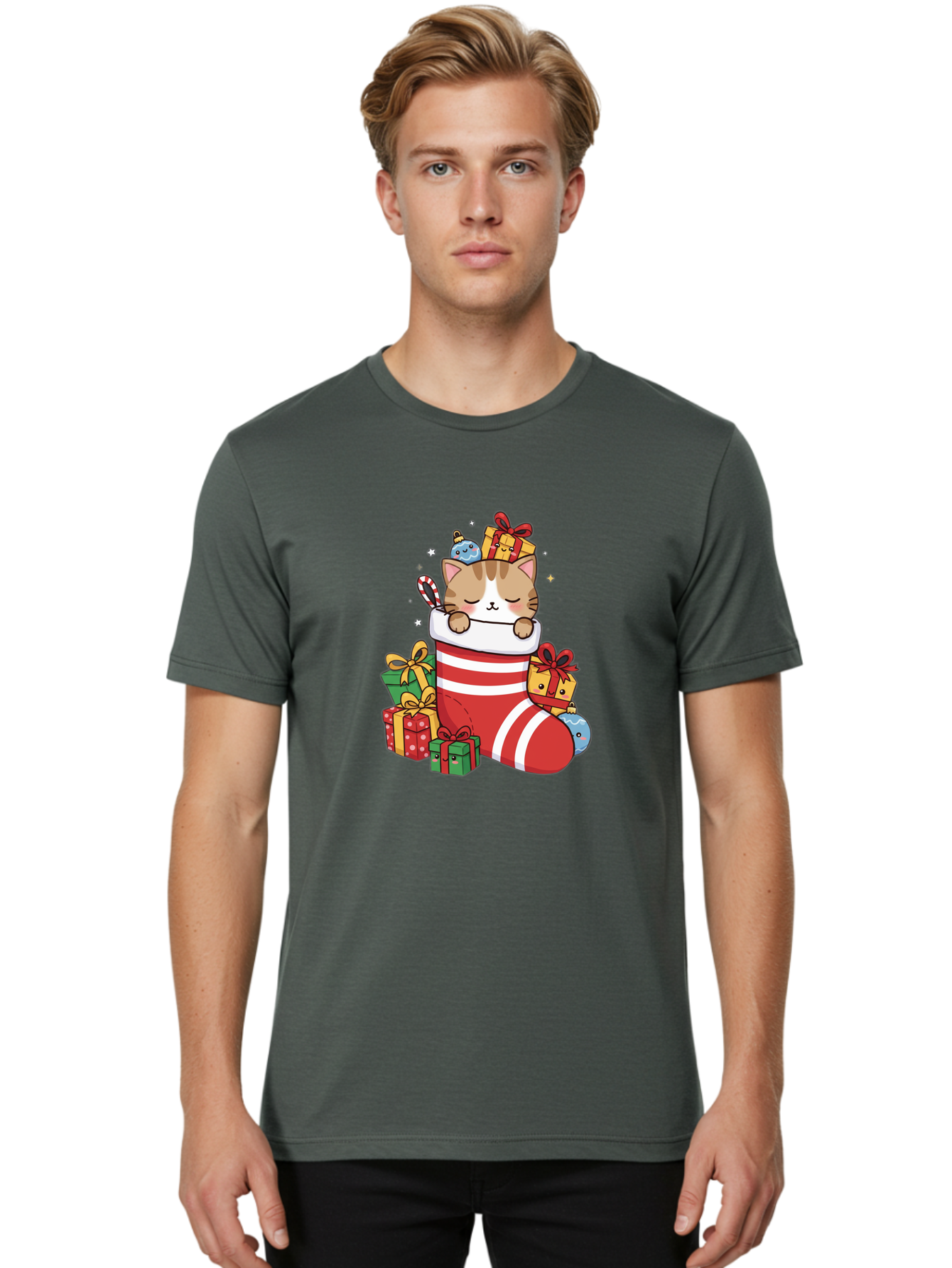 Cat-In-Christmas-Stocking-5 Men'S Graphic Tee, 100% Cotton, Comfortable Casual Summer Wear, Machine Washable, Vintage Camera, Old Camera, Antique Camera, Black Camera, Classic Photography, Photography Equipment, Nostalgic Device, Film Camera, Bal976