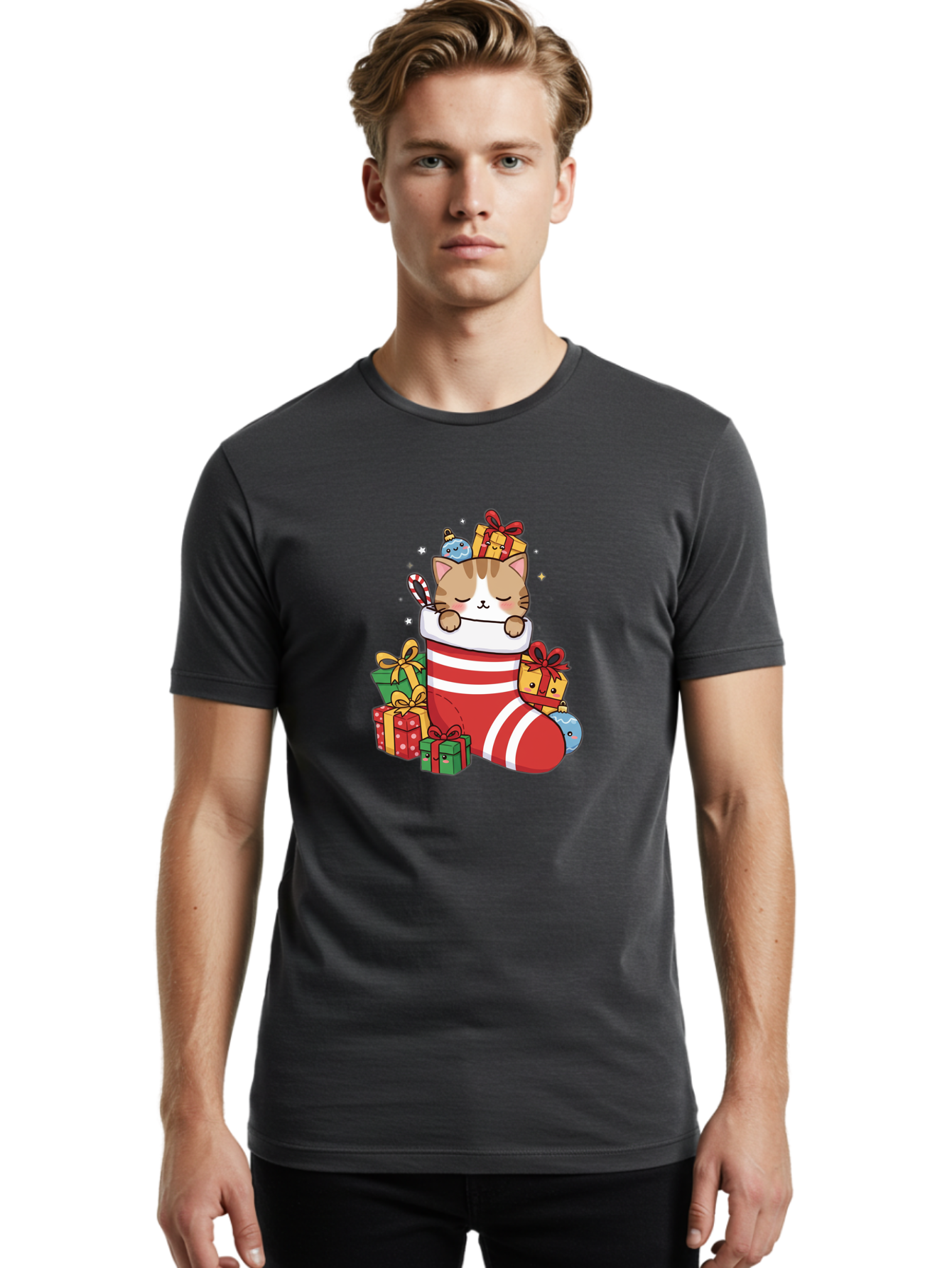 Cat-In-Christmas-Stocking-5 Men'S Graphic Tee, 100% Cotton, Comfortable Casual Summer Wear, Machine Washable, Vintage Camera, Old Camera, Antique Camera, Black Camera, Classic Photography, Photography Equipment, Nostalgic Device, Film Camera, Bal976