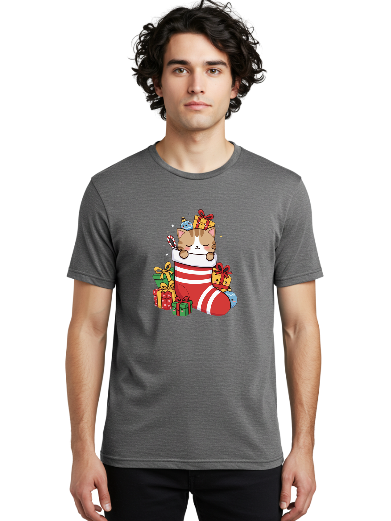 Cat-In-Christmas-Stocking-5 Men'S Graphic Tee, 100% Cotton, Comfortable Casual Summer Wear, Machine Washable, Vintage Camera, Old Camera, Antique Camera, Black Camera, Classic Photography, Photography Equipment, Nostalgic Device, Film Camera, Bal976