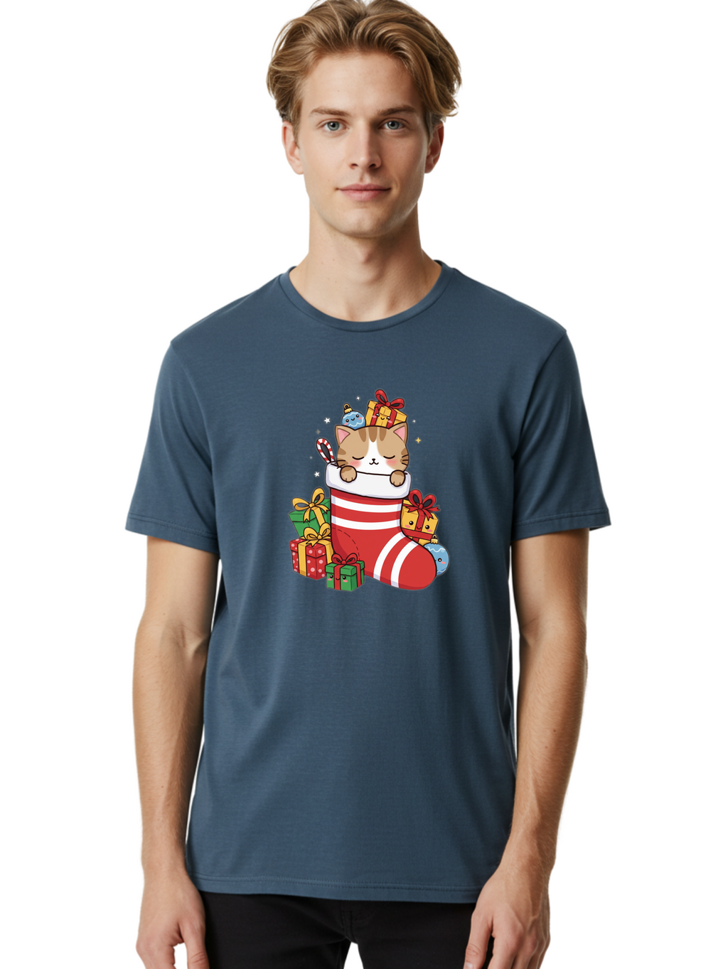 Cat-In-Christmas-Stocking-5 Men'S Graphic Tee, 100% Cotton, Comfortable Casual Summer Wear, Machine Washable, Vintage Camera, Old Camera, Antique Camera, Black Camera, Classic Photography, Photography Equipment, Nostalgic Device, Film Camera, Bal976