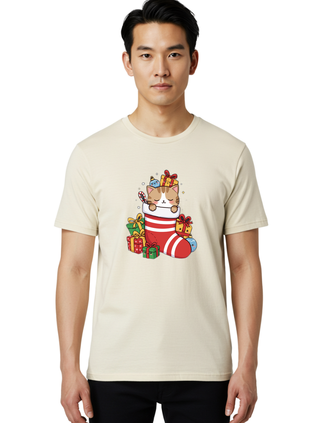 Cat-In-Christmas-Stocking-5 Men'S Graphic Tee, 100% Cotton, Comfortable Casual Summer Wear, Machine Washable, Vintage Camera, Old Camera, Antique Camera, Black Camera, Classic Photography, Photography Equipment, Nostalgic Device, Film Camera, Bal976