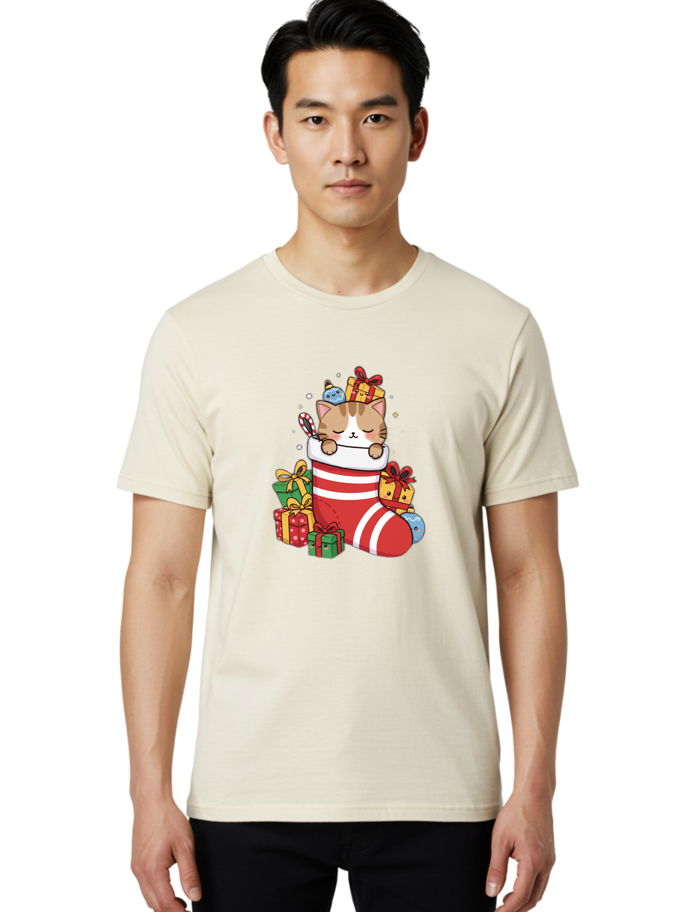 Cat-In-Christmas-Stocking-5 Men'S Graphic Tee, 100% Cotton, Comfortable Casual Summer Wear, Machine Washable, Vintage Camera, Old Camera, Antique Camera, Black Camera, Classic Photography, Photography Equipment, Nostalgic Device, Film Camera, Bal976