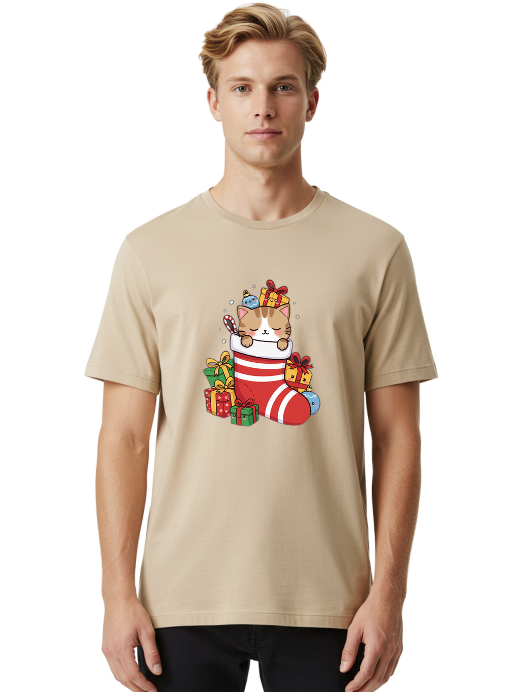 Cat-In-Christmas-Stocking-5 Men'S Graphic Tee, 100% Cotton, Comfortable Casual Summer Wear, Machine Washable, Vintage Camera, Old Camera, Antique Camera, Black Camera, Classic Photography, Photography Equipment, Nostalgic Device, Film Camera, Bal976