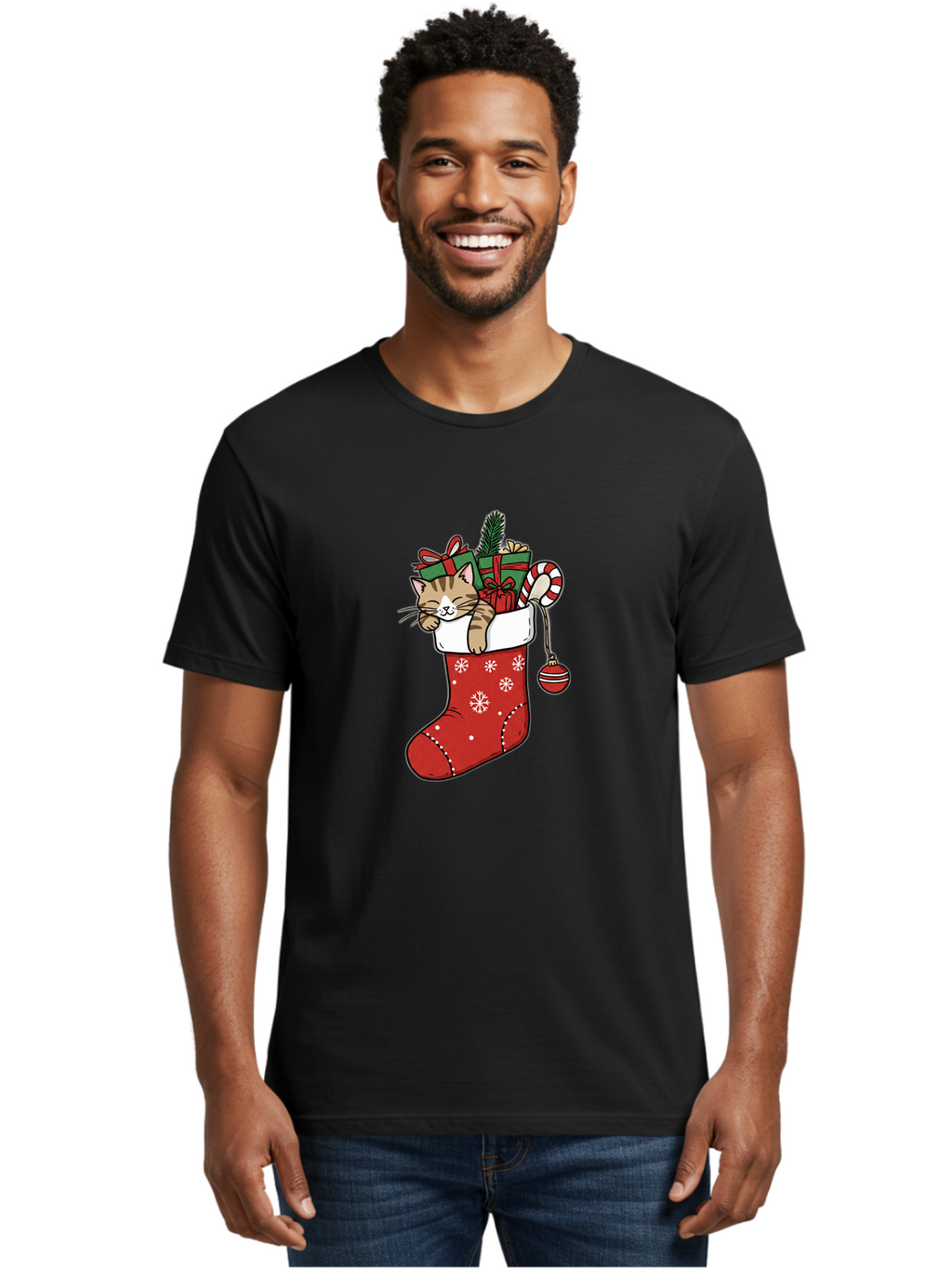 Cat-In-Christmas-Stocking-6 Men'S Graphic Tee, 100% Cotton, Comfortable Casual Summer Wear, Machine Washable, Vintage Camera, Old Camera, Antique Camera, Black Camera, Classic Photography, Photography Equipment, Nostalgic Device, Film Camera, Bal977
