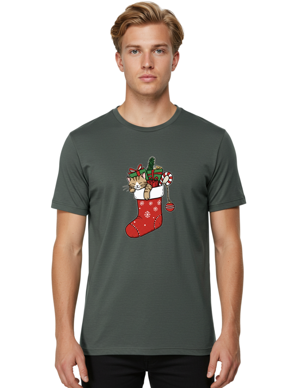 Cat-In-Christmas-Stocking-6 Men'S Graphic Tee, 100% Cotton, Comfortable Casual Summer Wear, Machine Washable, Vintage Camera, Old Camera, Antique Camera, Black Camera, Classic Photography, Photography Equipment, Nostalgic Device, Film Camera, Bal977