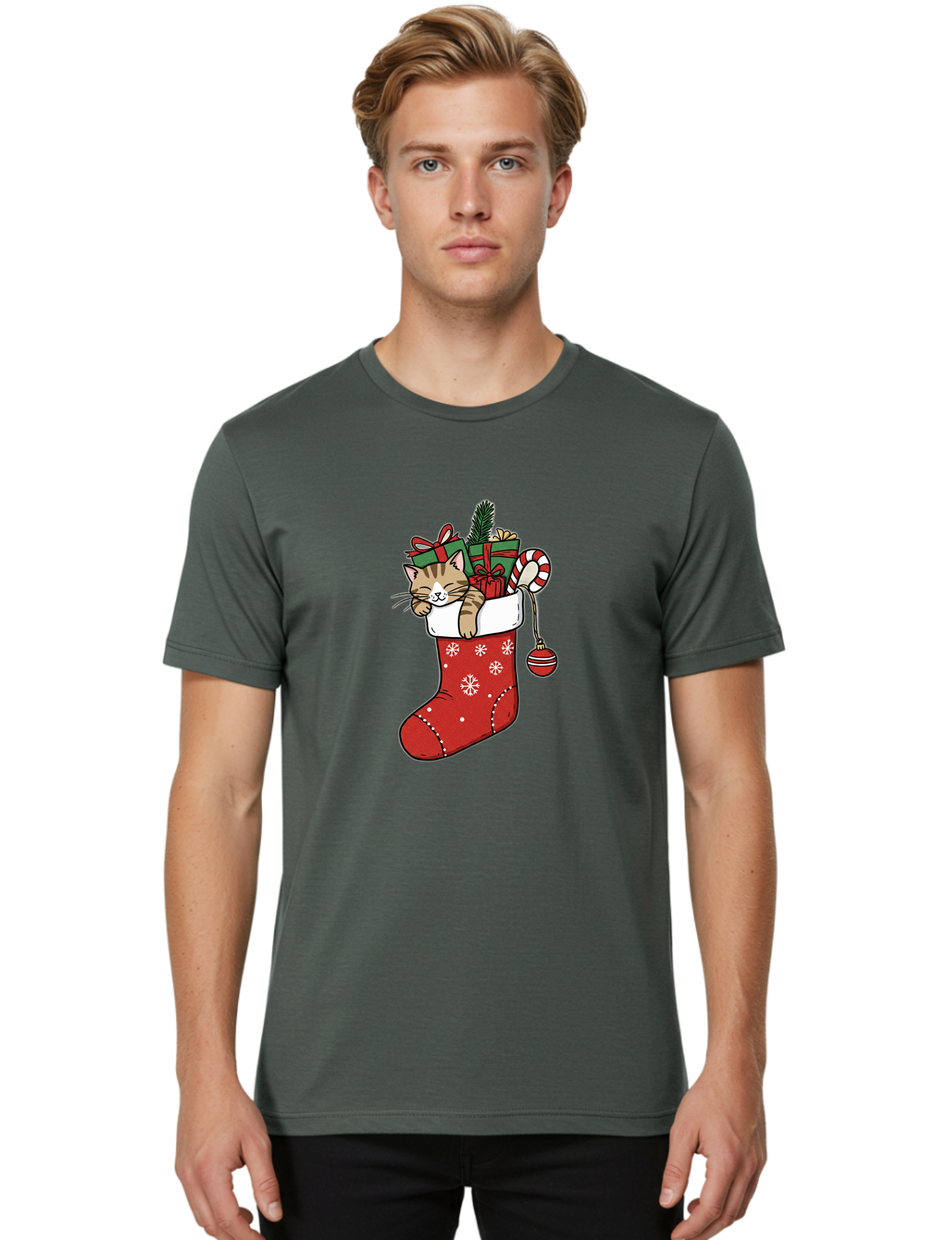 Cat-In-Christmas-Stocking-6 Men'S Graphic Tee, 100% Cotton, Comfortable Casual Summer Wear, Machine Washable, Vintage Camera, Old Camera, Antique Camera, Black Camera, Classic Photography, Photography Equipment, Nostalgic Device, Film Camera, Bal977