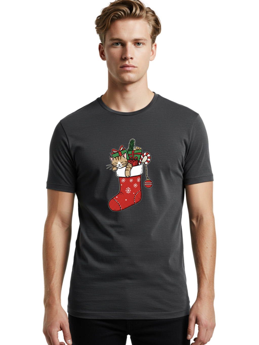 Cat-In-Christmas-Stocking-6 Men'S Graphic Tee, 100% Cotton, Comfortable Casual Summer Wear, Machine Washable, Vintage Camera, Old Camera, Antique Camera, Black Camera, Classic Photography, Photography Equipment, Nostalgic Device, Film Camera, Bal977