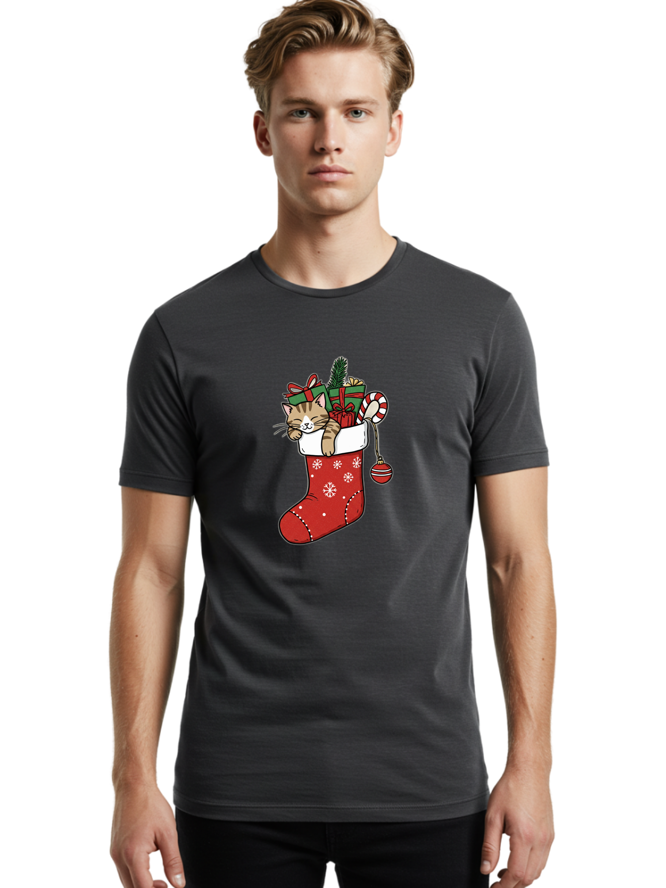Cat-In-Christmas-Stocking-6 Men'S Graphic Tee, 100% Cotton, Comfortable Casual Summer Wear, Machine Washable, Vintage Camera, Old Camera, Antique Camera, Black Camera, Classic Photography, Photography Equipment, Nostalgic Device, Film Camera, Bal977