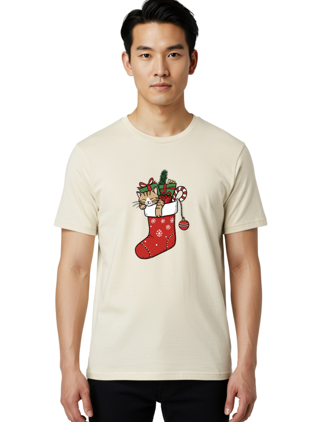 Cat-In-Christmas-Stocking-6 Men'S Graphic Tee, 100% Cotton, Comfortable Casual Summer Wear, Machine Washable, Vintage Camera, Old Camera, Antique Camera, Black Camera, Classic Photography, Photography Equipment, Nostalgic Device, Film Camera, Bal977