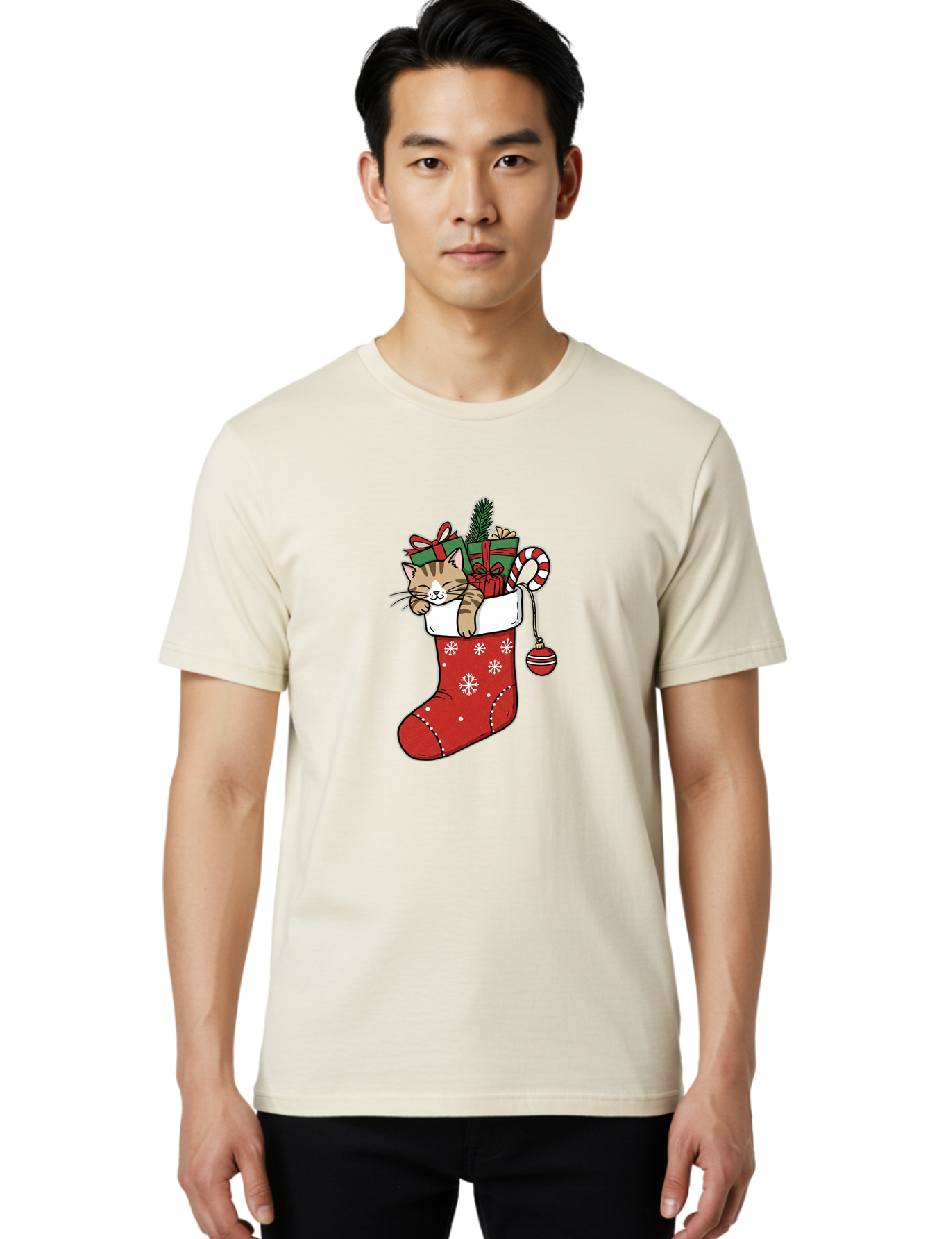 Cat-In-Christmas-Stocking-6 Men'S Graphic Tee, 100% Cotton, Comfortable Casual Summer Wear, Machine Washable, Vintage Camera, Old Camera, Antique Camera, Black Camera, Classic Photography, Photography Equipment, Nostalgic Device, Film Camera, Bal977