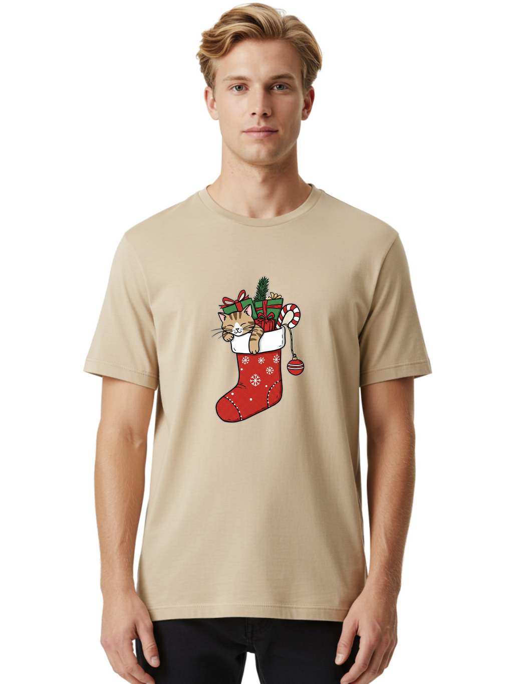 Cat-In-Christmas-Stocking-6 Men'S Graphic Tee, 100% Cotton, Comfortable Casual Summer Wear, Machine Washable, Vintage Camera, Old Camera, Antique Camera, Black Camera, Classic Photography, Photography Equipment, Nostalgic Device, Film Camera, Bal977