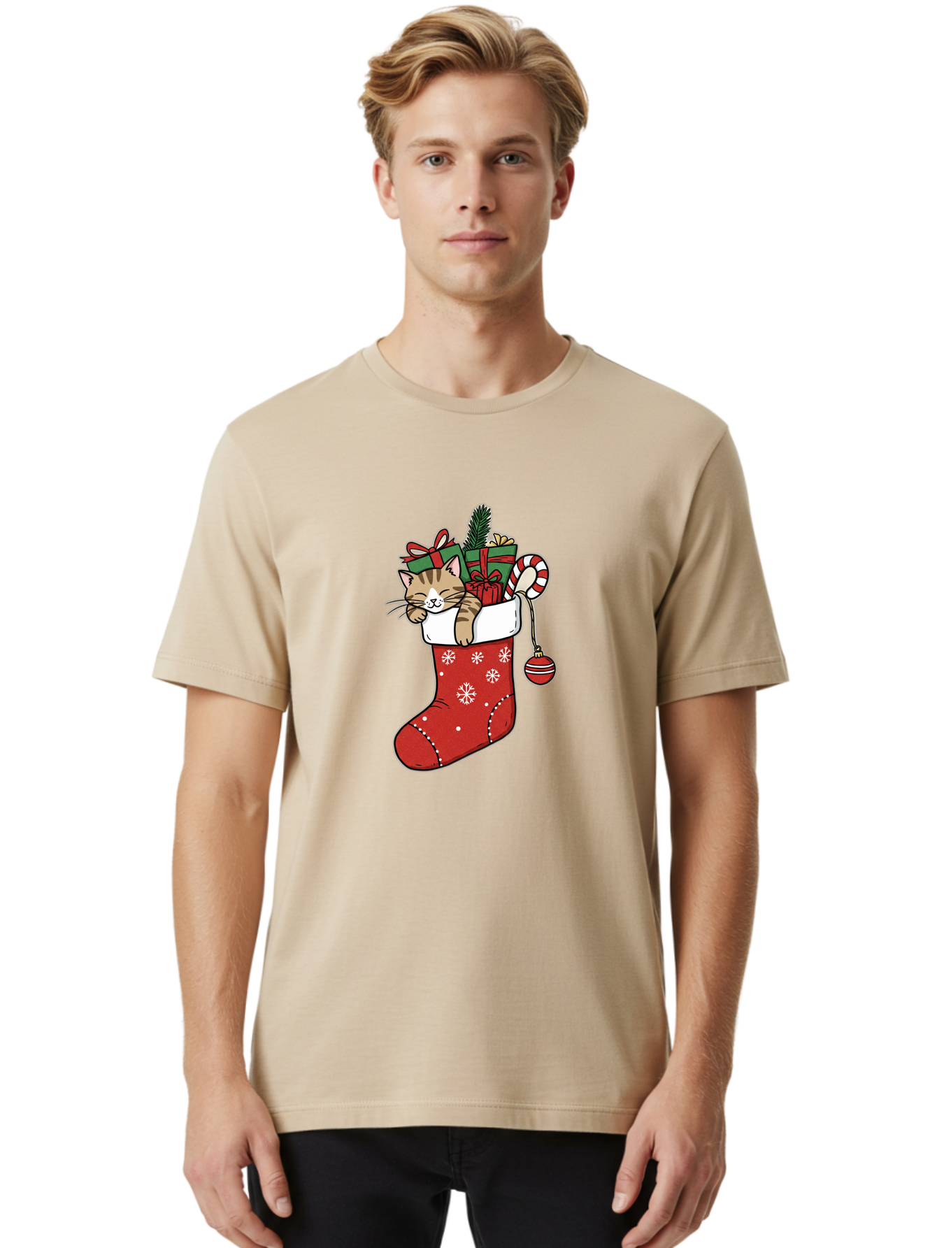 Cat-In-Christmas-Stocking-6 Men'S Graphic Tee, 100% Cotton, Comfortable Casual Summer Wear, Machine Washable, Vintage Camera, Old Camera, Antique Camera, Black Camera, Classic Photography, Photography Equipment, Nostalgic Device, Film Camera, Bal977