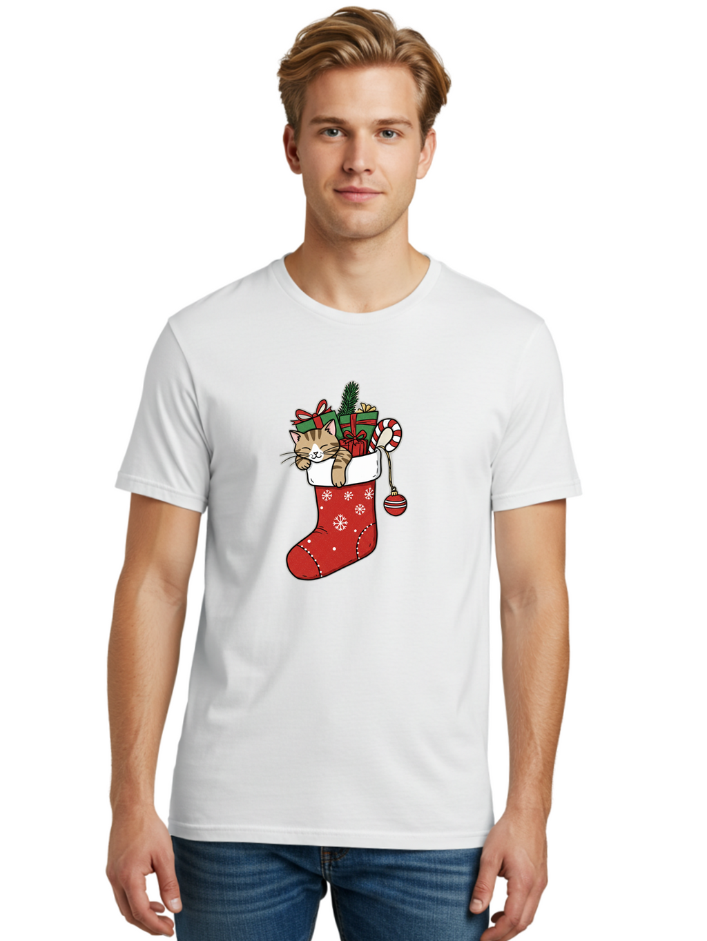 Cat-In-Christmas-Stocking-6 Men'S Graphic Tee, 100% Cotton, Comfortable Casual Summer Wear, Machine Washable, Vintage Camera, Old Camera, Antique Camera, Black Camera, Classic Photography, Photography Equipment, Nostalgic Device, Film Camera, Bal977