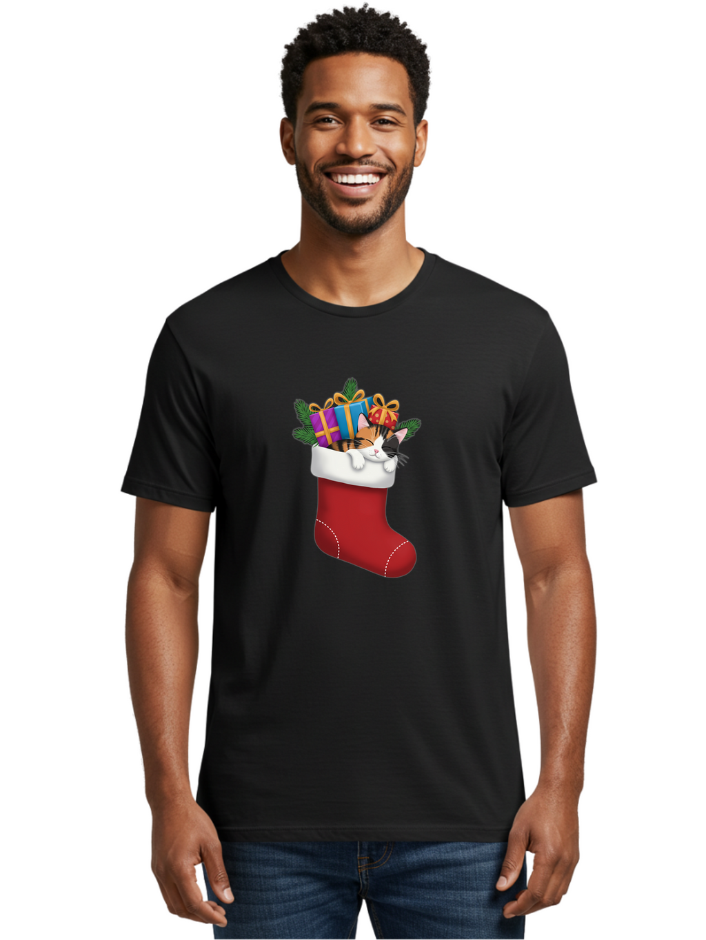 Cat-In-Christmas-Stocking-7 Men'S Graphic Tee, 100% Cotton, Comfortable Casual Summer Wear, Machine Washable, Vintage Camera, Old Camera, Antique Camera, Black Camera, Classic Photography, Photography Equipment, Nostalgic Device, Film Camera, Bal978