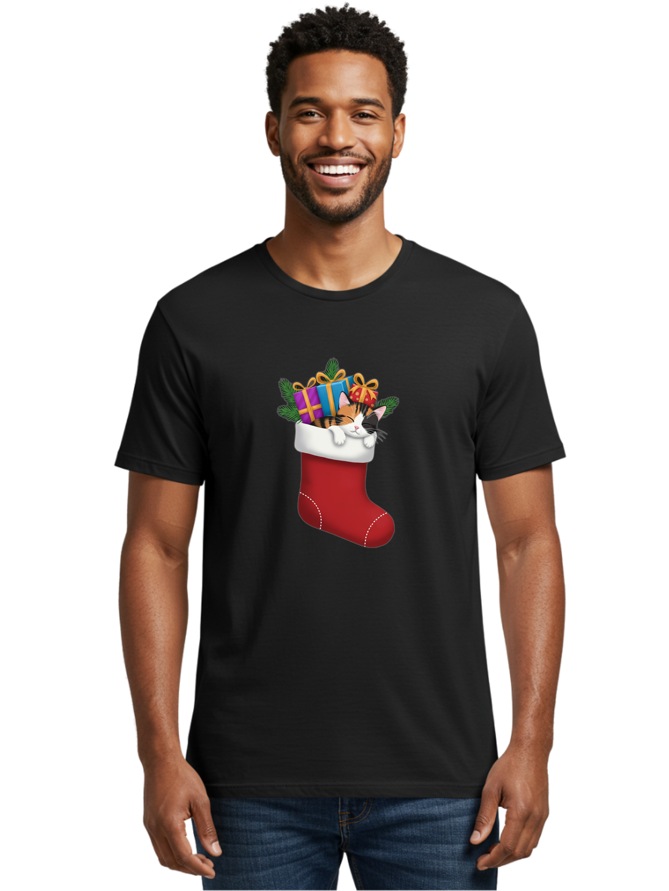 Cat-In-Christmas-Stocking-7 Men'S Graphic Tee, 100% Cotton, Comfortable Casual Summer Wear, Machine Washable, Vintage Camera, Old Camera, Antique Camera, Black Camera, Classic Photography, Photography Equipment, Nostalgic Device, Film Camera, Bal978
