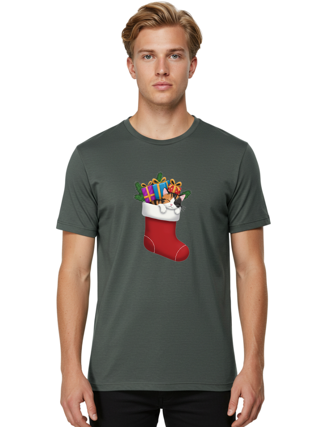 Cat-In-Christmas-Stocking-7 Men'S Graphic Tee, 100% Cotton, Comfortable Casual Summer Wear, Machine Washable, Vintage Camera, Old Camera, Antique Camera, Black Camera, Classic Photography, Photography Equipment, Nostalgic Device, Film Camera, Bal978