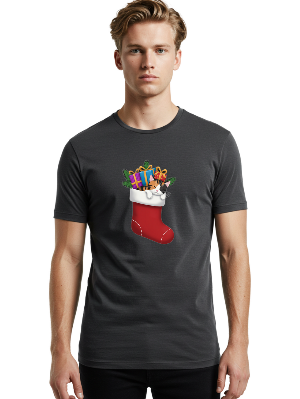 Cat-In-Christmas-Stocking-7 Men'S Graphic Tee, 100% Cotton, Comfortable Casual Summer Wear, Machine Washable, Vintage Camera, Old Camera, Antique Camera, Black Camera, Classic Photography, Photography Equipment, Nostalgic Device, Film Camera, Bal978
