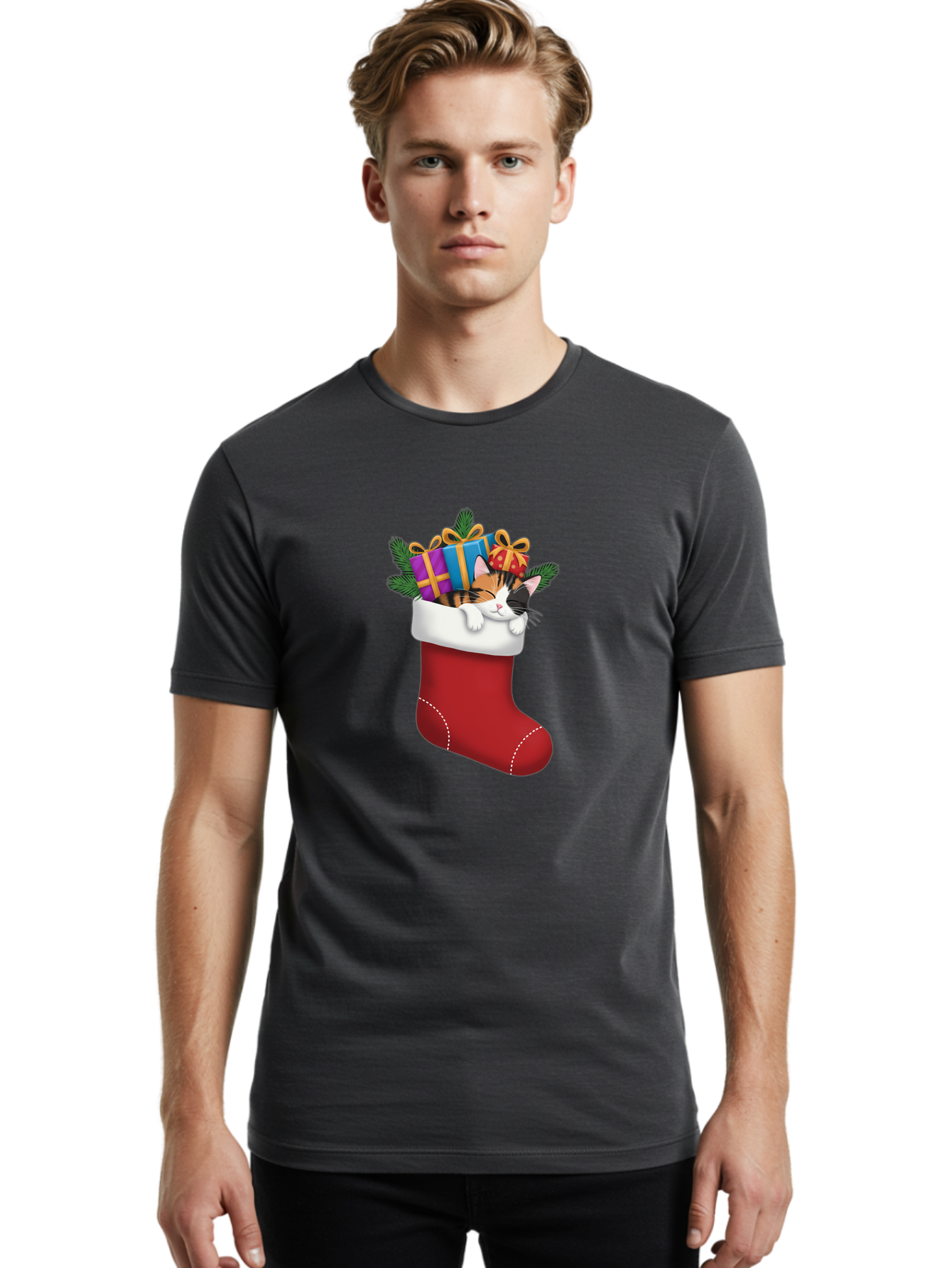 Cat-In-Christmas-Stocking-7 Men'S Graphic Tee, 100% Cotton, Comfortable Casual Summer Wear, Machine Washable, Vintage Camera, Old Camera, Antique Camera, Black Camera, Classic Photography, Photography Equipment, Nostalgic Device, Film Camera, Bal978