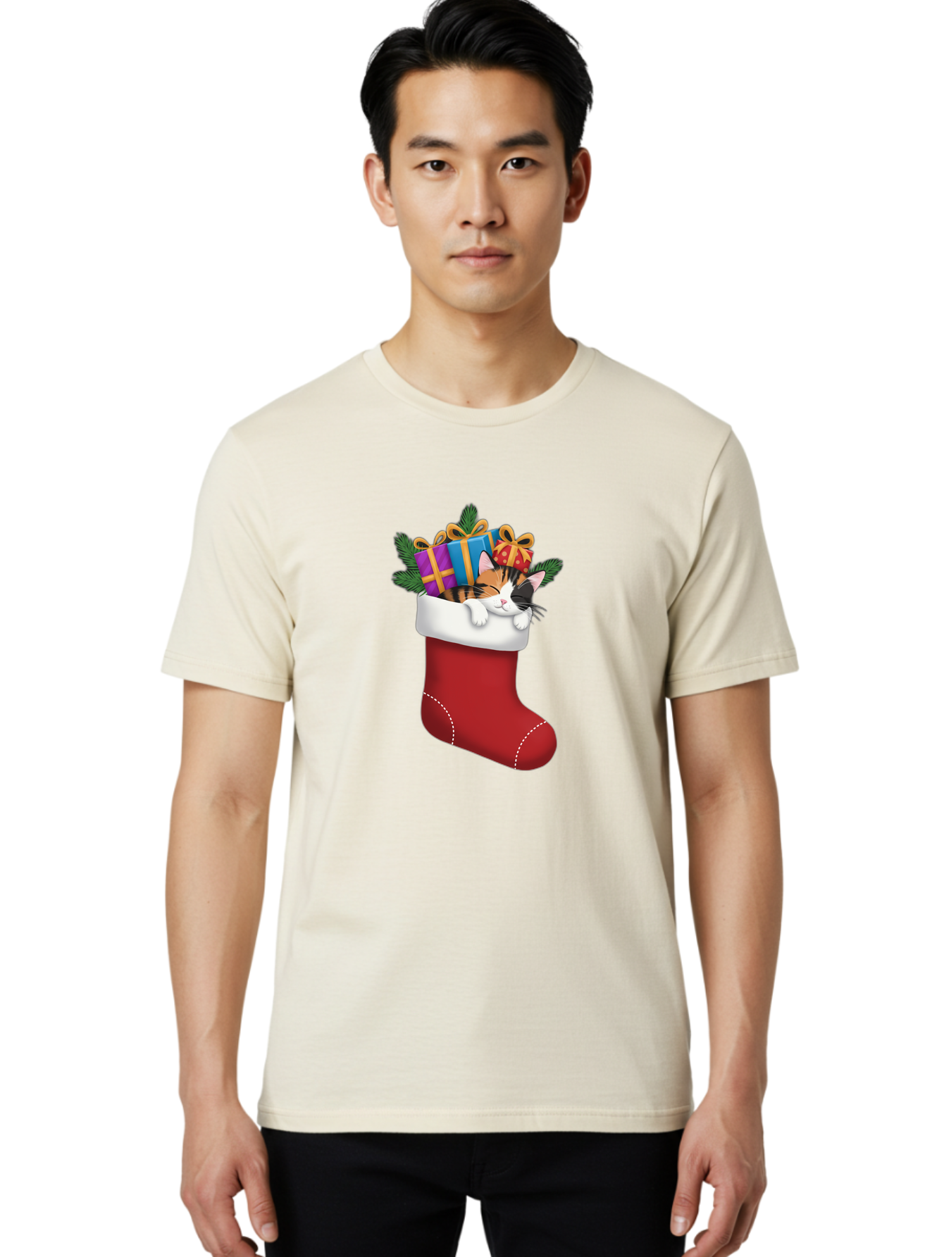 Cat-In-Christmas-Stocking-7 Men'S Graphic Tee, 100% Cotton, Comfortable Casual Summer Wear, Machine Washable, Vintage Camera, Old Camera, Antique Camera, Black Camera, Classic Photography, Photography Equipment, Nostalgic Device, Film Camera, Bal978